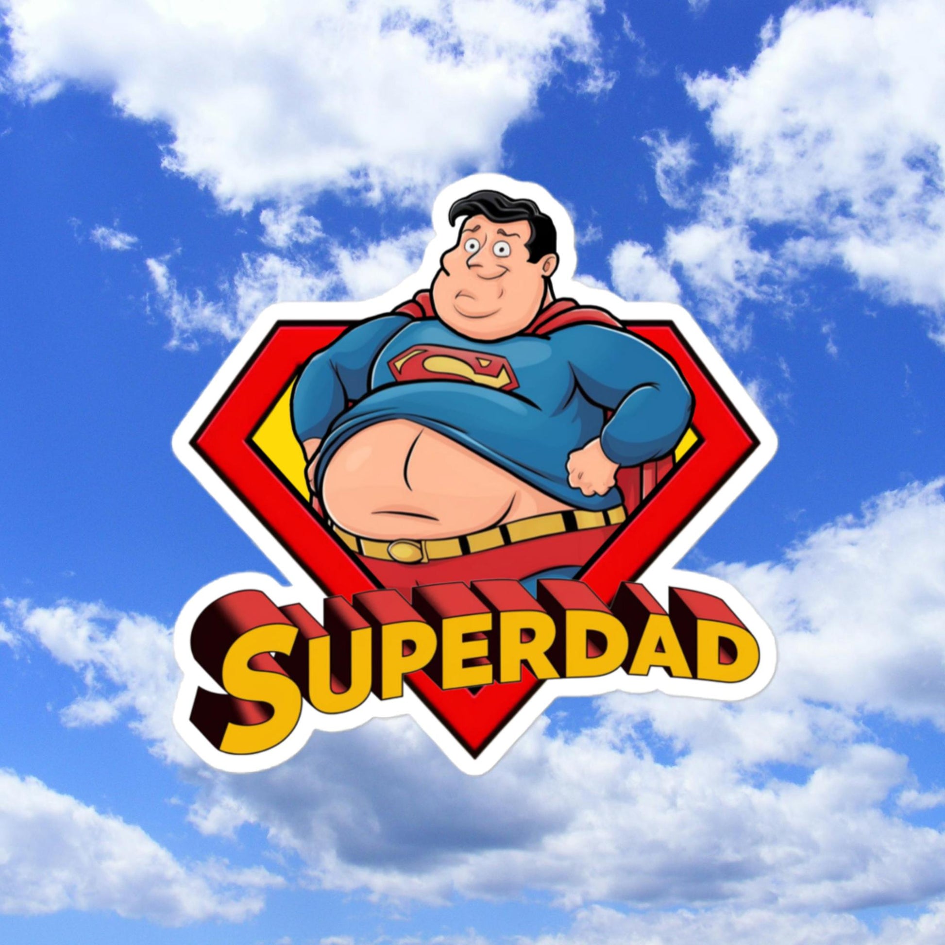 Superdad Father's Day Fat Superhero Bubble-free stickers 4″×4″ Stickers Movies Superheroes Superman Next Cult Brand