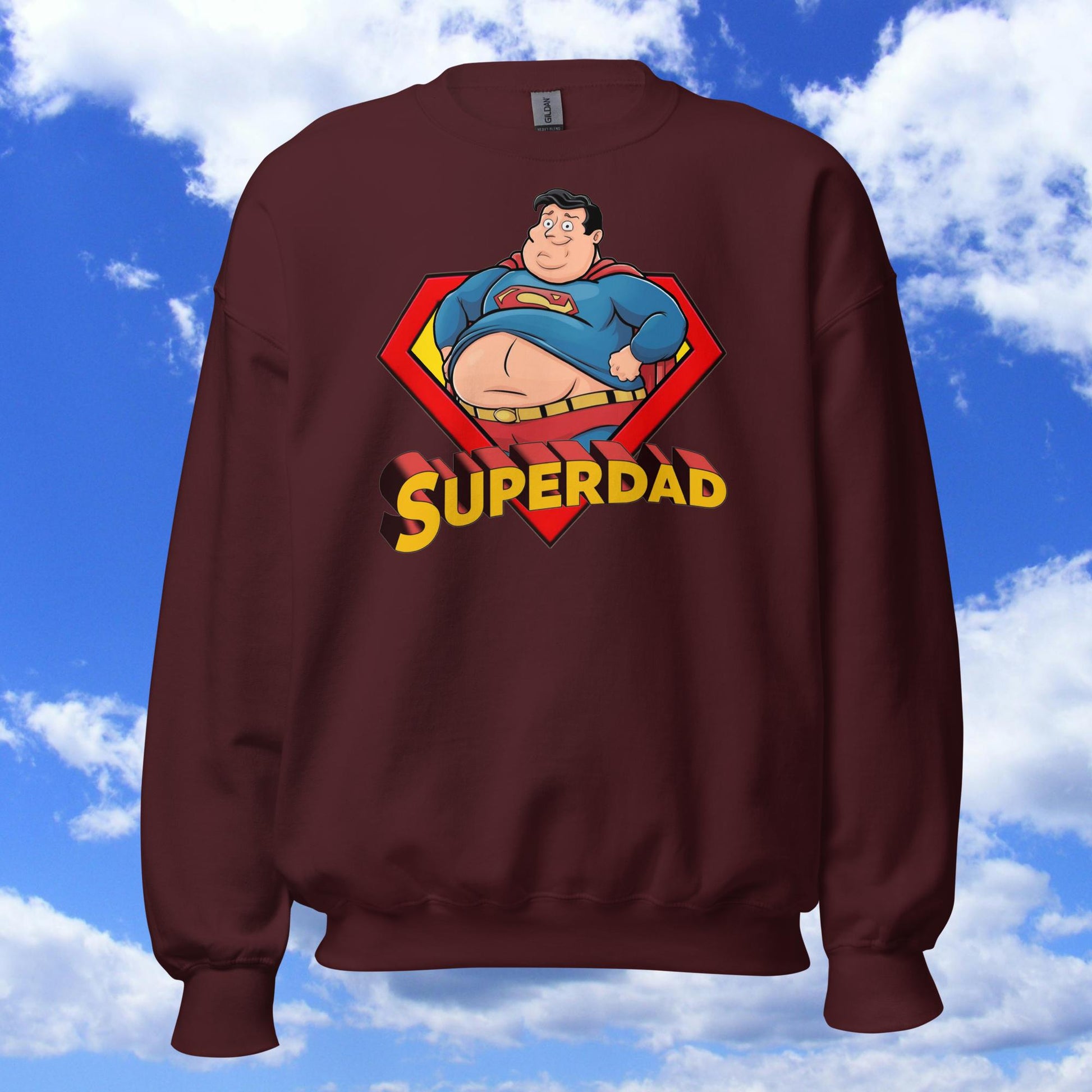 Superdad Father's Day Fat Superhero Unisex Sweatshirt Maroon Sweatshirts Movies Superheroes Superman Next Cult Brand