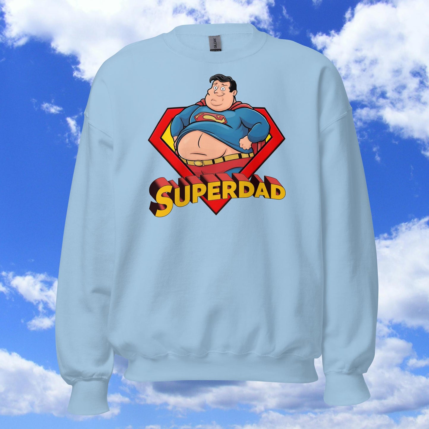 Superdad Father's Day Fat Superhero Unisex Sweatshirt Light Blue Sweatshirts Movies Superheroes Superman Next Cult Brand