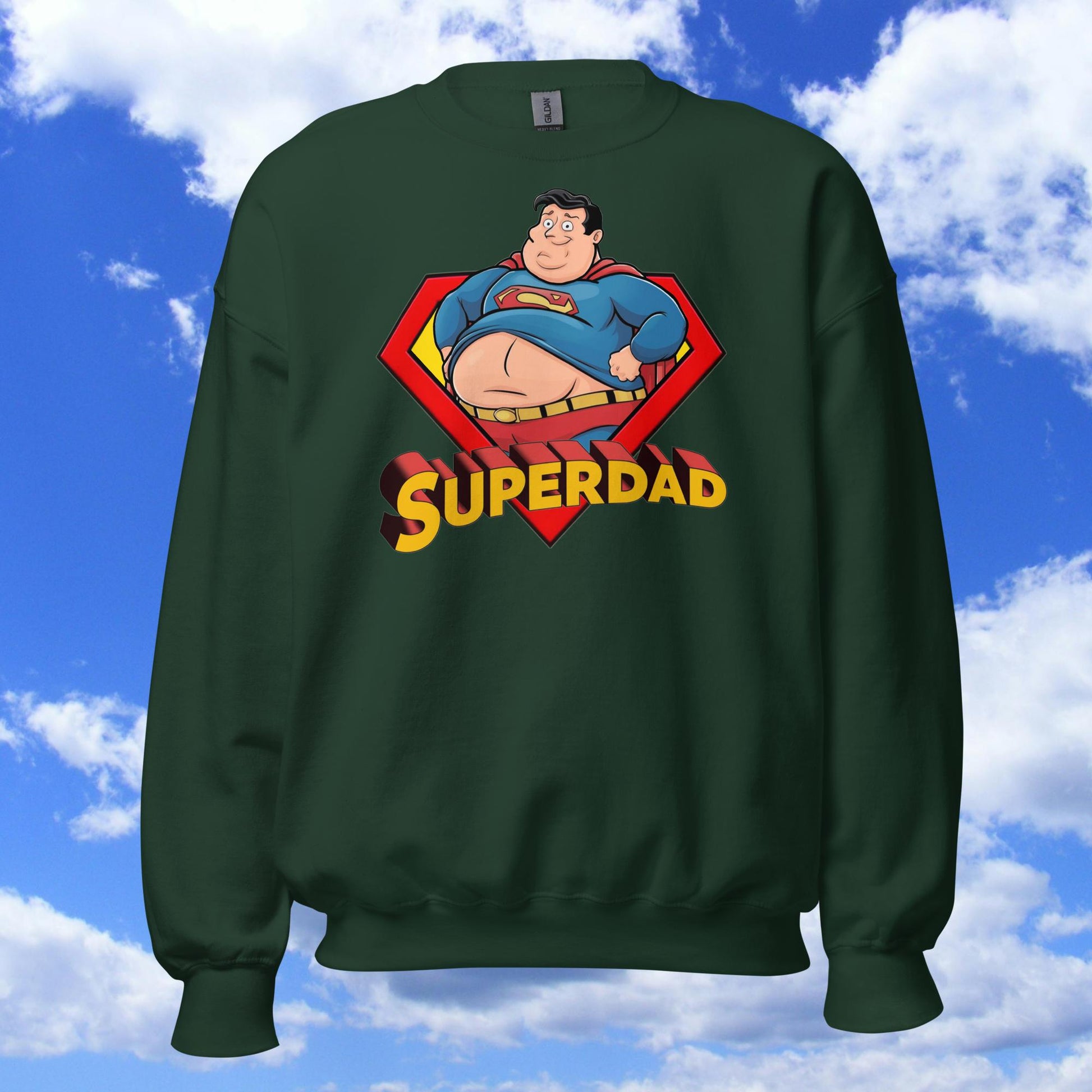 Superdad Father's Day Fat Superhero Unisex Sweatshirt Forest Green Sweatshirts Movies Superheroes Superman Next Cult Brand