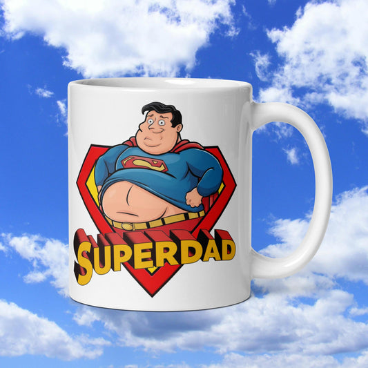 Superdad Father's Day Fat Superhero White glossy mug Next Cult Brand