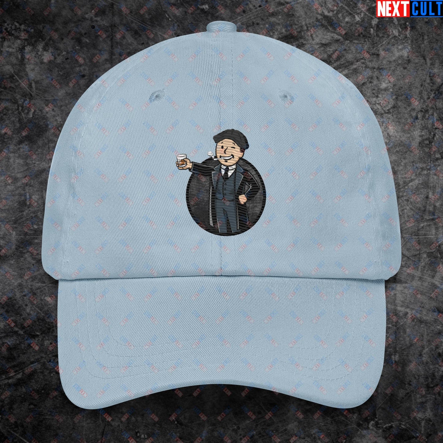 Tommy Boy Peaky Blinders Thomas Shelby Cillian Murphy Vault Boy Fallout Funny Meme Cartoon Mashup Dad hat Light Blue Hats Cillian Murphy Fallout Peaky Blinders TV Shows Vault Boy Next Cult Brand