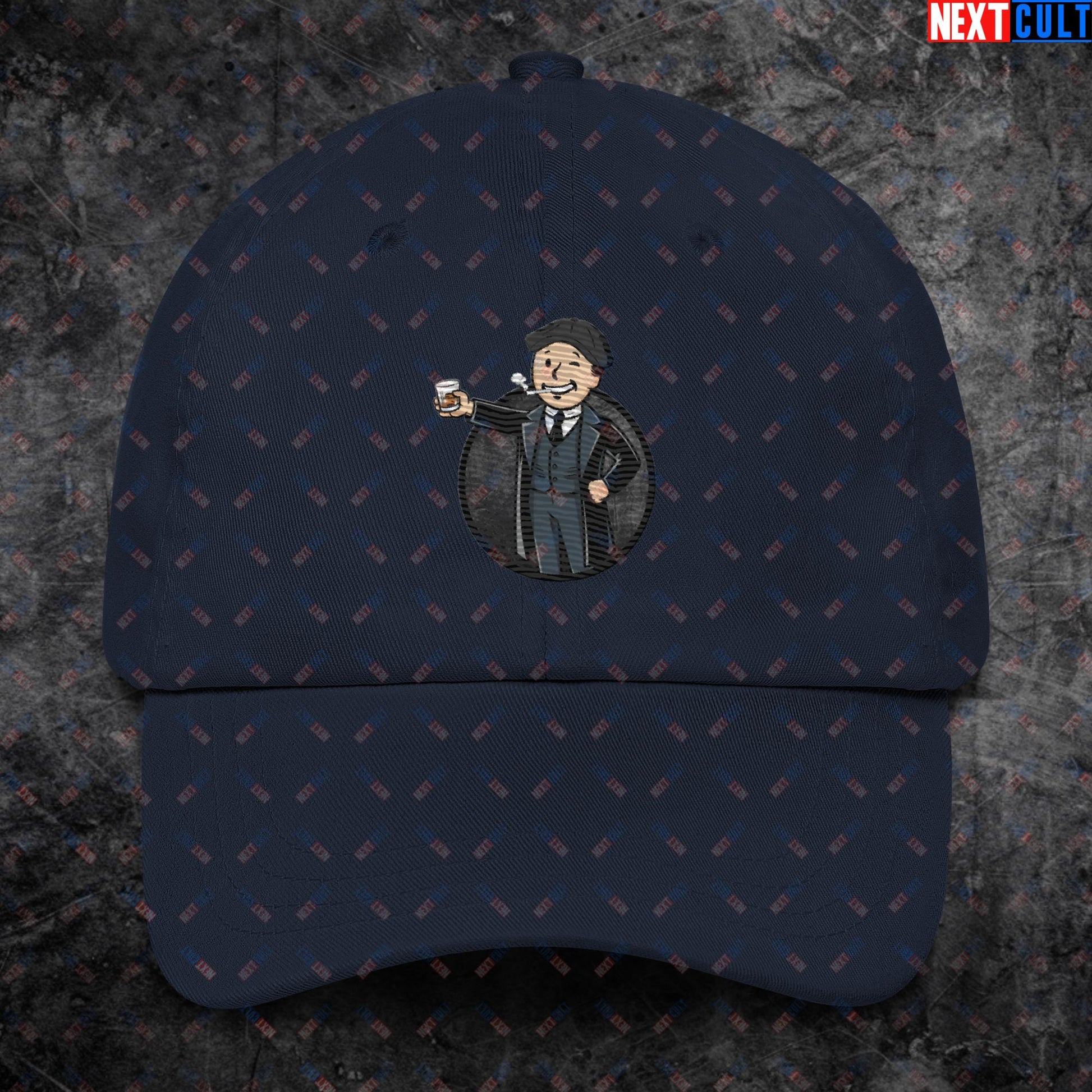 Tommy Boy Peaky Blinders Thomas Shelby Cillian Murphy Vault Boy Fallout Funny Meme Cartoon Mashup Dad hat Navy Hats Cillian Murphy Fallout Peaky Blinders TV Shows Vault Boy Next Cult Brand