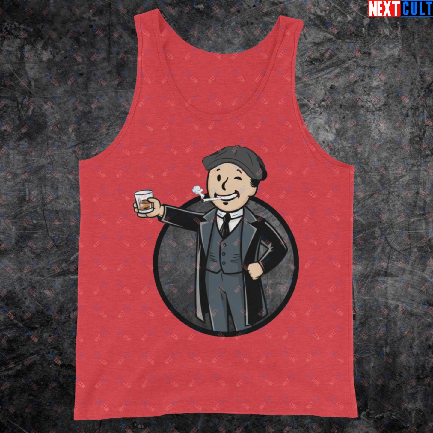 Tommy Boy Peaky Blinders Thomas Shelby Cillian Murphy Vault Boy Fallout Funny Meme Cartoon Mashup Tank Top Red Triblend Tank Tops Cillian Murphy Fallout Peaky Blinders TV Shows Vault Boy Next Cult Brand