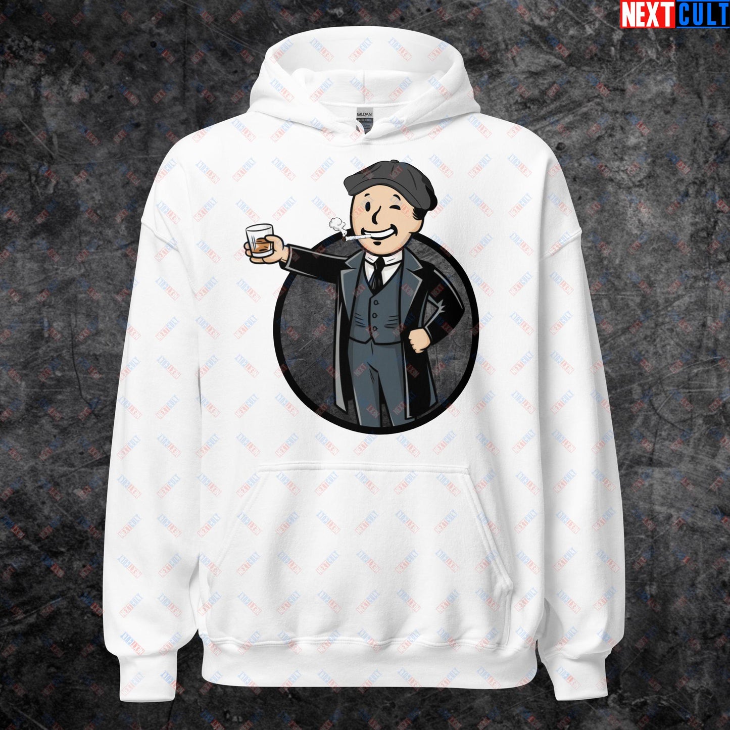 Tommy Boy Peaky Blinders Thomas Shelby Cillian Murphy Vault Boy Fallout Funny Meme Cartoon Mashup Unisex Hoodie White Hoodies Cillian Murphy Fallout Peaky Blinders TV Shows Vault Boy Next Cult Brand