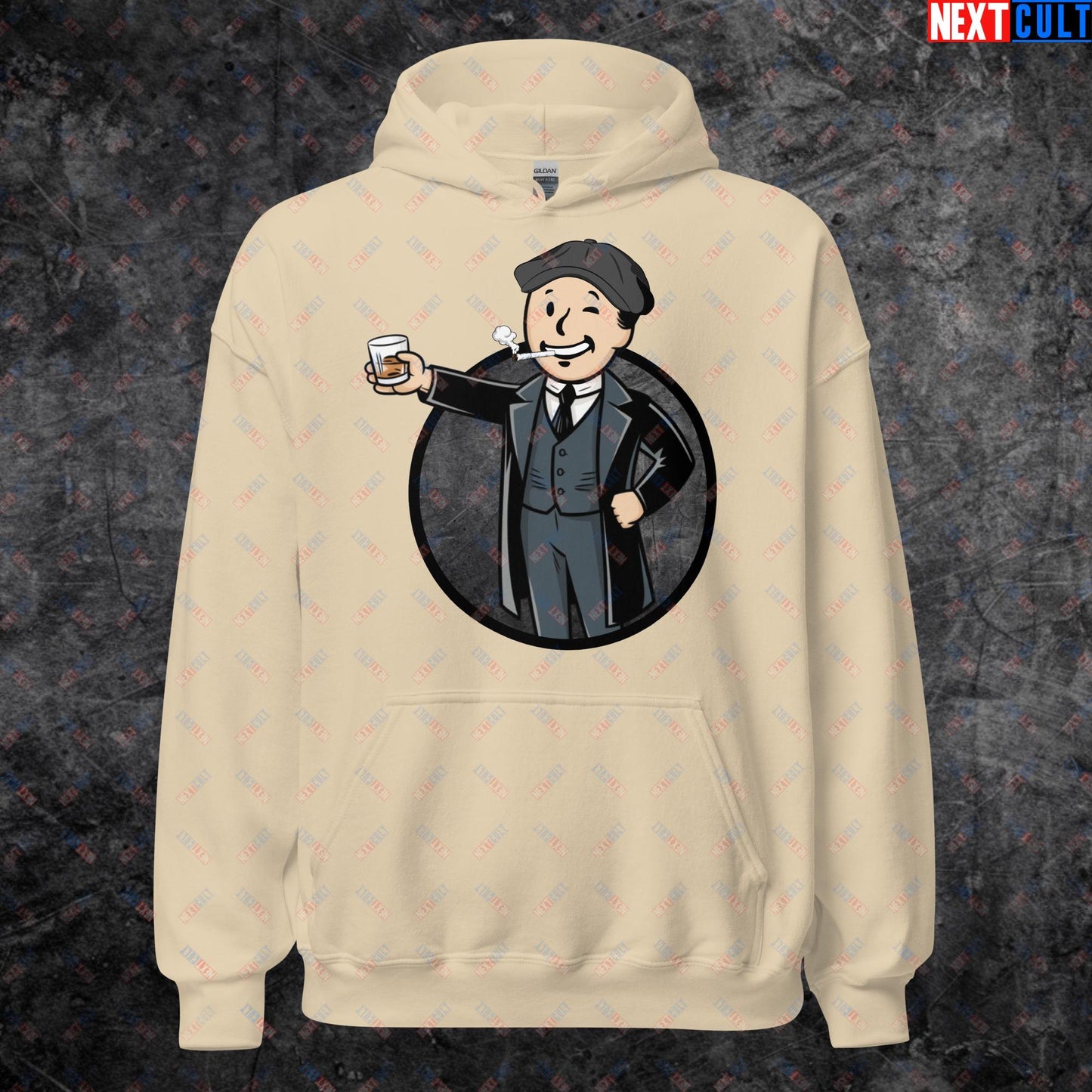 Tommy Boy Peaky Blinders Thomas Shelby Cillian Murphy Vault Boy Fallout Funny Meme Cartoon Mashup Unisex Hoodie Sand Hoodies Cillian Murphy Fallout Peaky Blinders TV Shows Vault Boy Next Cult Brand