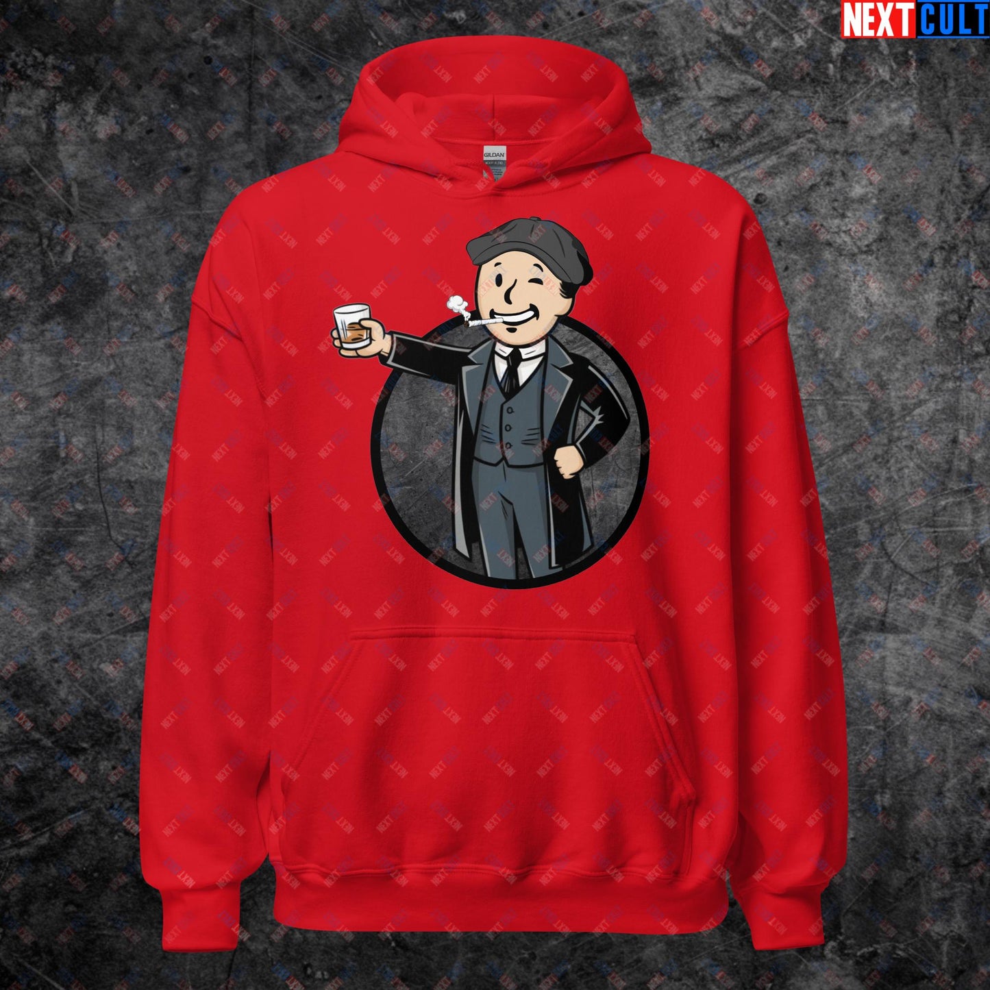 Tommy Boy Peaky Blinders Thomas Shelby Cillian Murphy Vault Boy Fallout Funny Meme Cartoon Mashup Unisex Hoodie Red Hoodies Cillian Murphy Fallout Peaky Blinders TV Shows Vault Boy Next Cult Brand