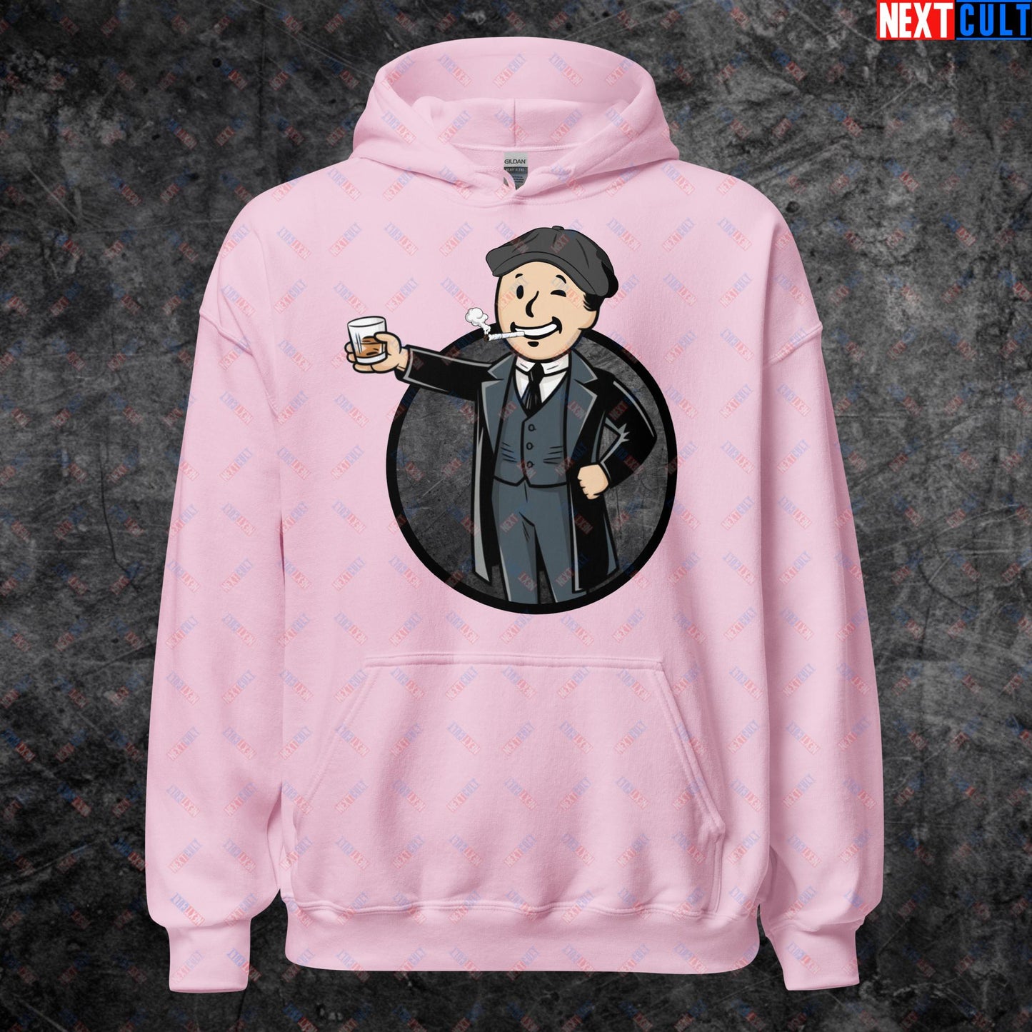 Tommy Boy Peaky Blinders Thomas Shelby Cillian Murphy Vault Boy Fallout Funny Meme Cartoon Mashup Unisex Hoodie Light Pink Hoodies Cillian Murphy Fallout Peaky Blinders TV Shows Vault Boy Next Cult Brand