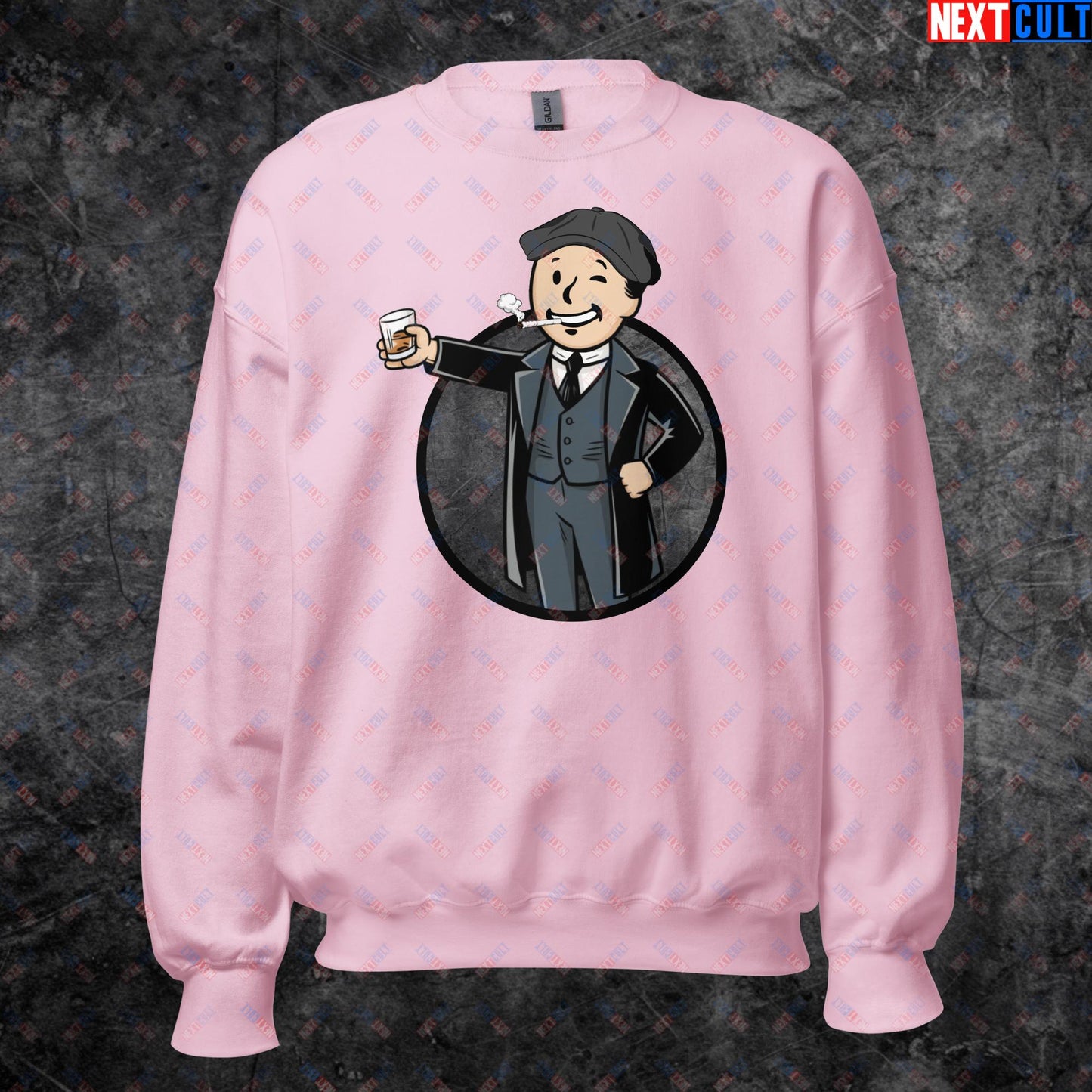 Tommy Boy Peaky Blinders Thomas Shelby Cillian Murphy Vault Boy Fallout Funny Meme Cartoon Mashup Unisex Sweatshirt Light Pink Sweatshirts Cillian Murphy Fallout Peaky Blinders TV Shows Vault Boy Next Cult Brand