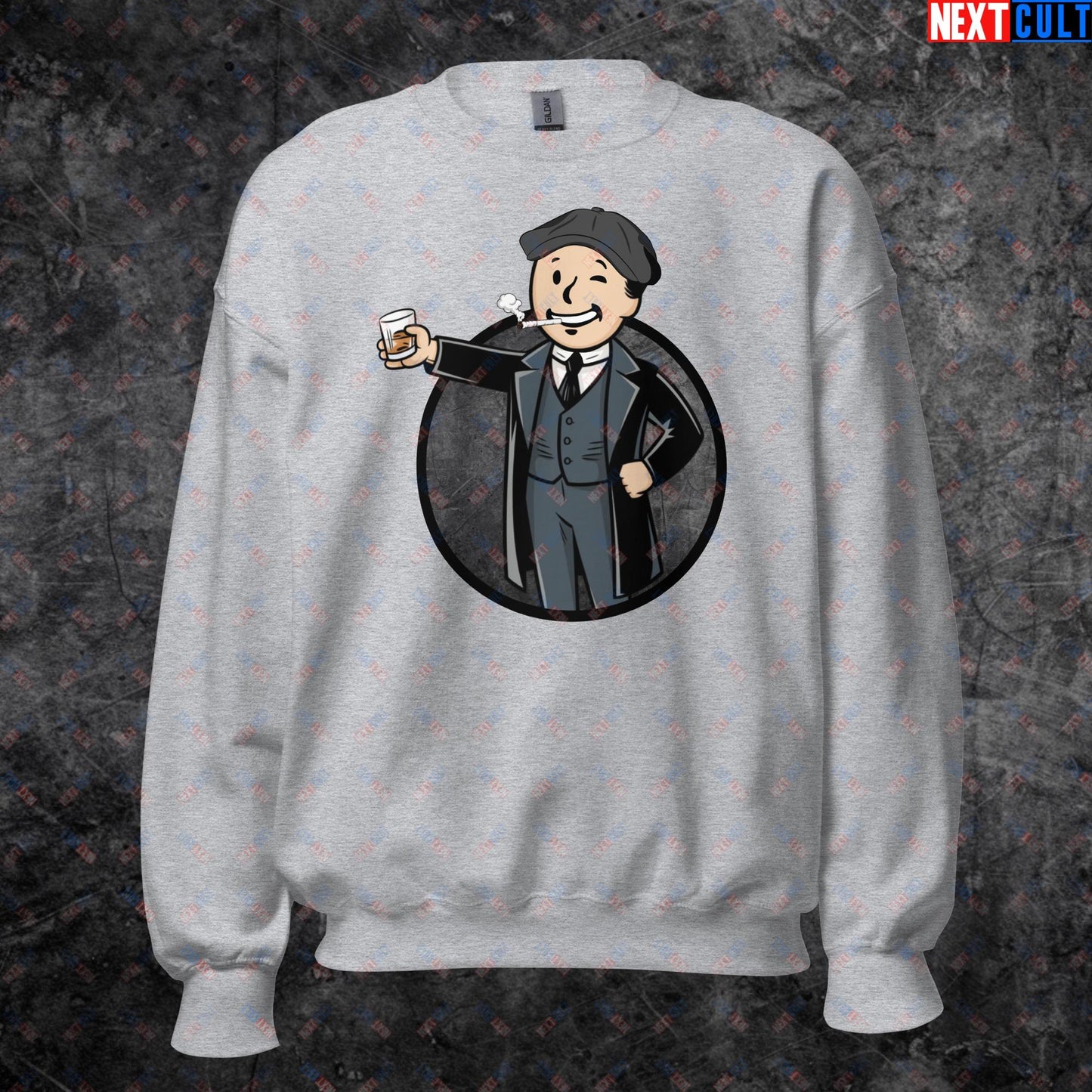 Tommy Boy Peaky Blinders Thomas Shelby Cillian Murphy Vault Boy Fallout Funny Meme Cartoon Mashup Unisex Sweatshirt Sport Grey Sweatshirts Cillian Murphy Fallout Peaky Blinders TV Shows Vault Boy Next Cult Brand