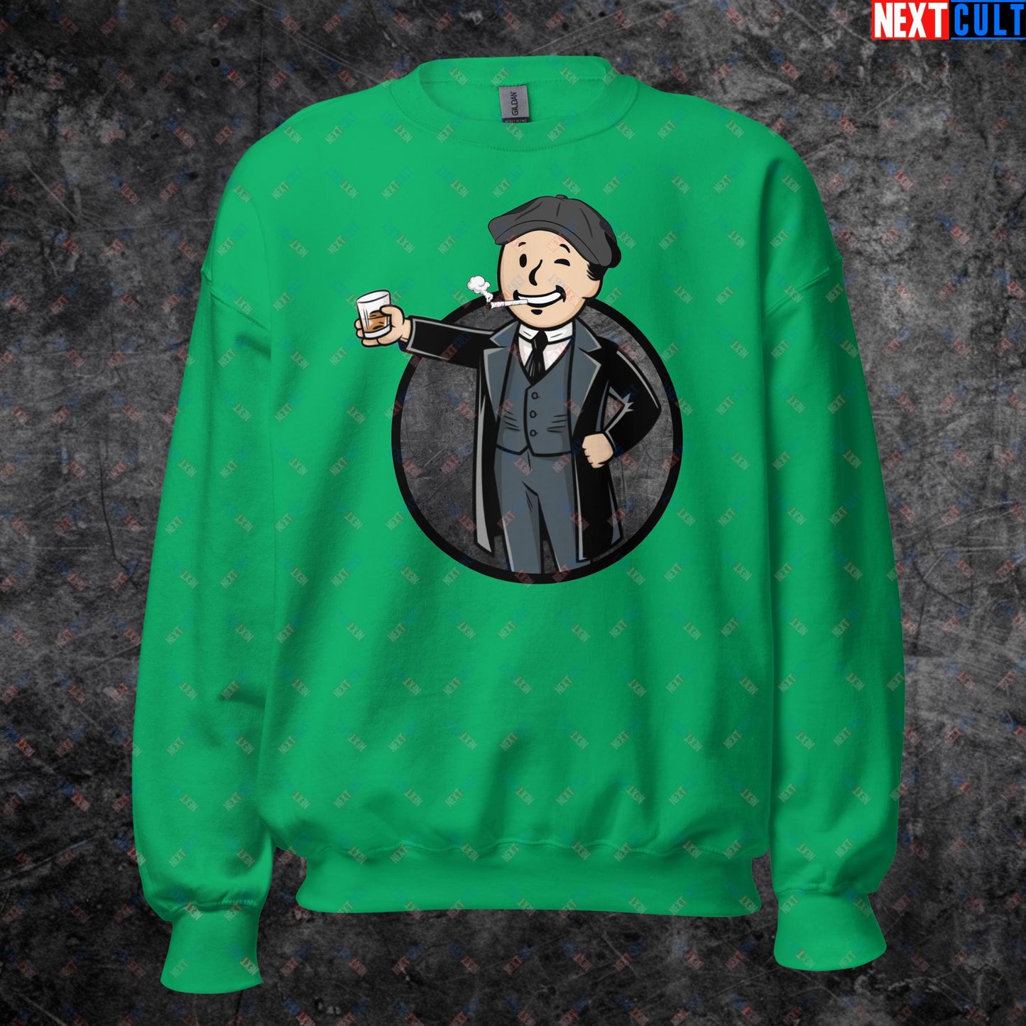 Tommy Boy Peaky Blinders Thomas Shelby Cillian Murphy Vault Boy Fallout Funny Meme Cartoon Mashup Unisex Sweatshirt Irish Green Sweatshirts Cillian Murphy Fallout Peaky Blinders TV Shows Vault Boy Next Cult Brand