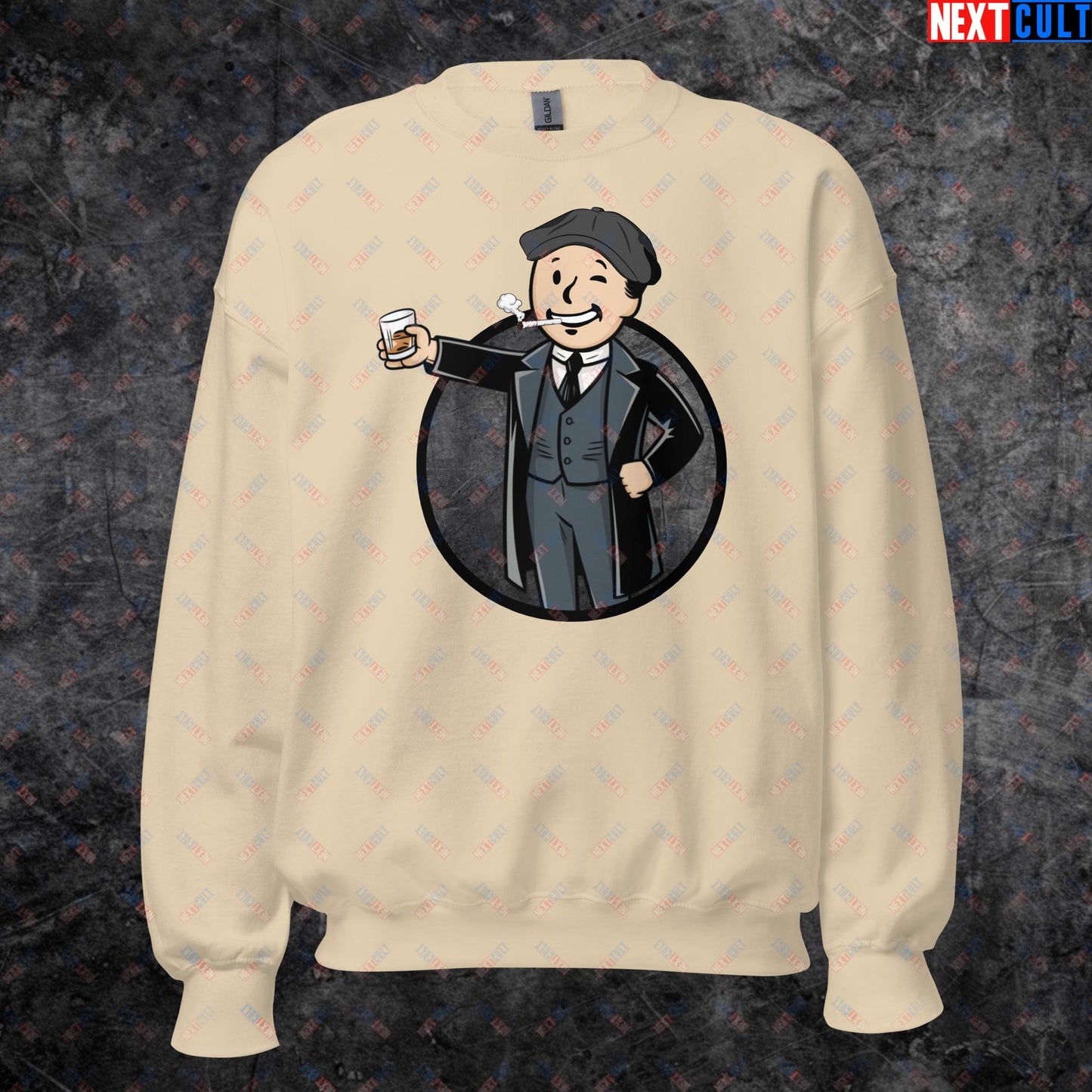 Tommy Boy Peaky Blinders Thomas Shelby Cillian Murphy Vault Boy Fallout Funny Meme Cartoon Mashup Unisex Sweatshirt Sand Sweatshirts Cillian Murphy Fallout Peaky Blinders TV Shows Vault Boy Next Cult Brand