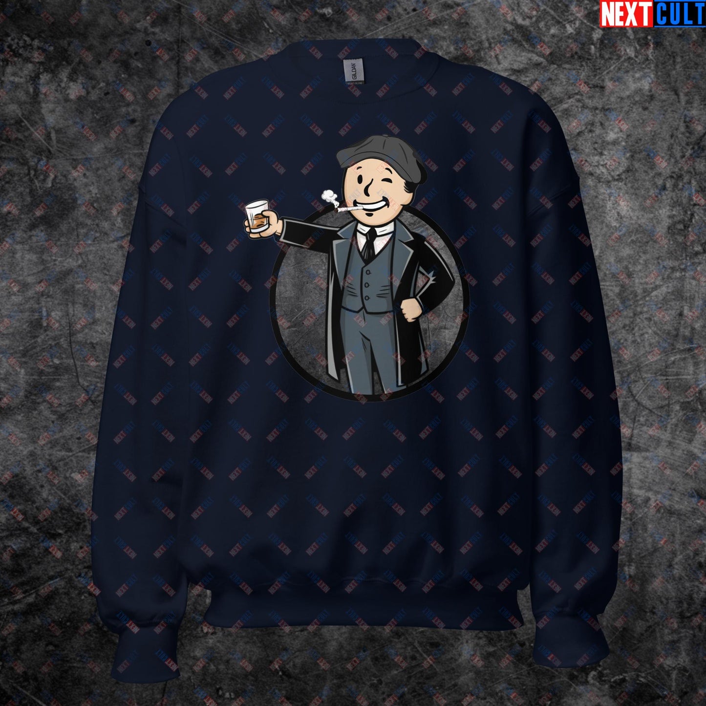 Tommy Boy Peaky Blinders Thomas Shelby Cillian Murphy Vault Boy Fallout Funny Meme Cartoon Mashup Unisex Sweatshirt Navy Sweatshirts Cillian Murphy Fallout Peaky Blinders TV Shows Vault Boy Next Cult Brand