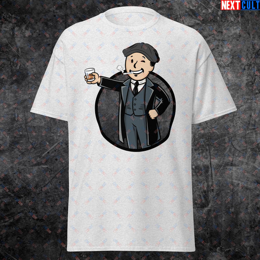 Tommy Boy Peaky Blinders Thomas Shelby Cillian Murphy Vault Boy Fallout Funny Meme Cartoon Mashup Unisex tee Ash T-shirts Cillian Murphy Fallout Peaky Blinders TV Shows Vault Boy Next Cult Brand