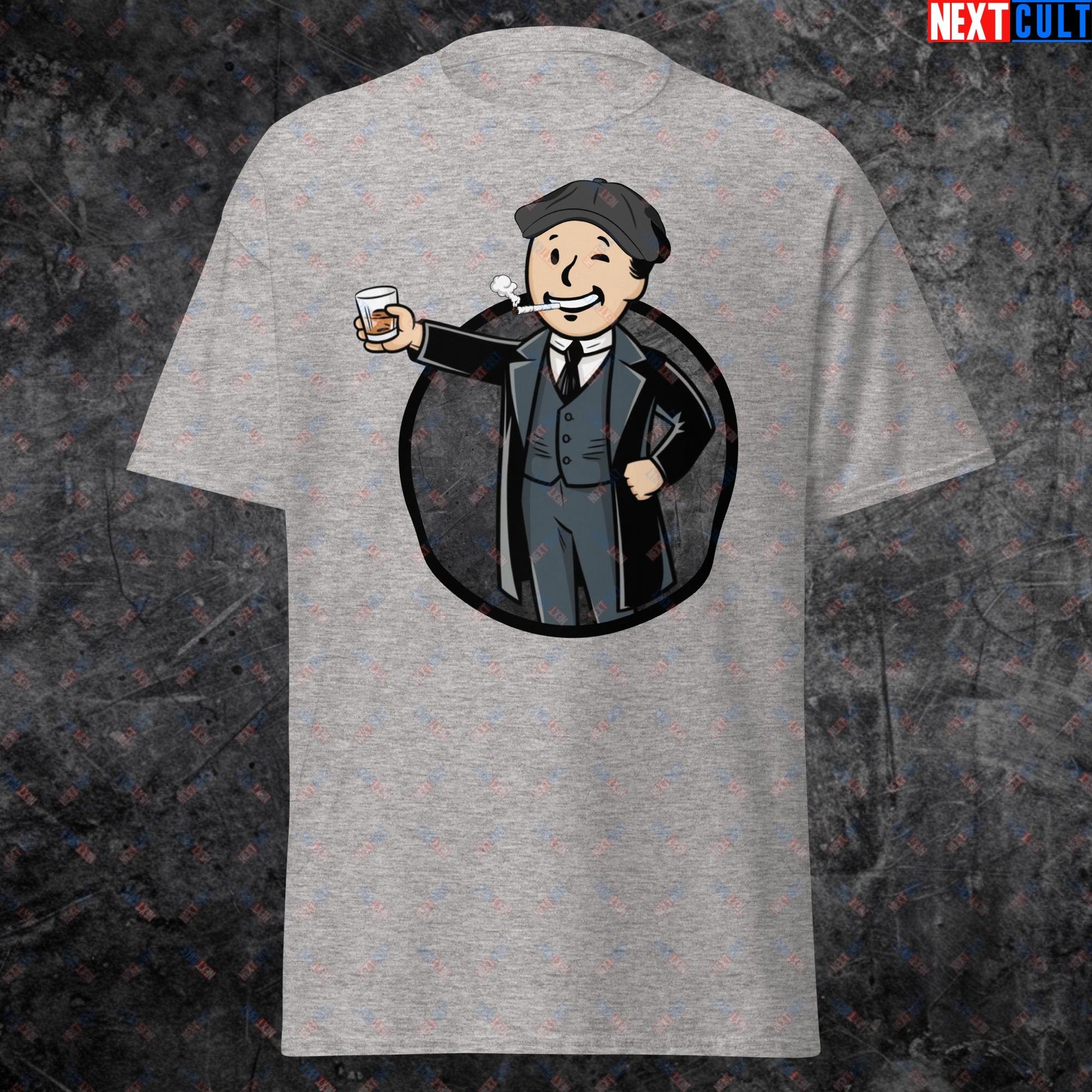 Tommy Boy Peaky Blinders Thomas Shelby Cillian Murphy Vault Boy Fallout Funny Meme Cartoon Mashup Unisex tee Sport Grey T-shirts Cillian Murphy Fallout Peaky Blinders TV Shows Vault Boy Next Cult Brand