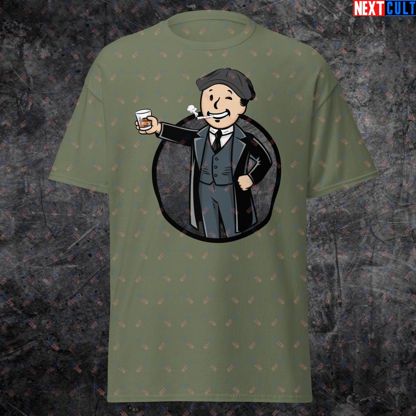 Tommy Boy Peaky Blinders Thomas Shelby Cillian Murphy Vault Boy Fallout Funny Meme Cartoon Mashup Unisex tee Military Green T-shirts Cillian Murphy Fallout Peaky Blinders TV Shows Vault Boy Next Cult Brand