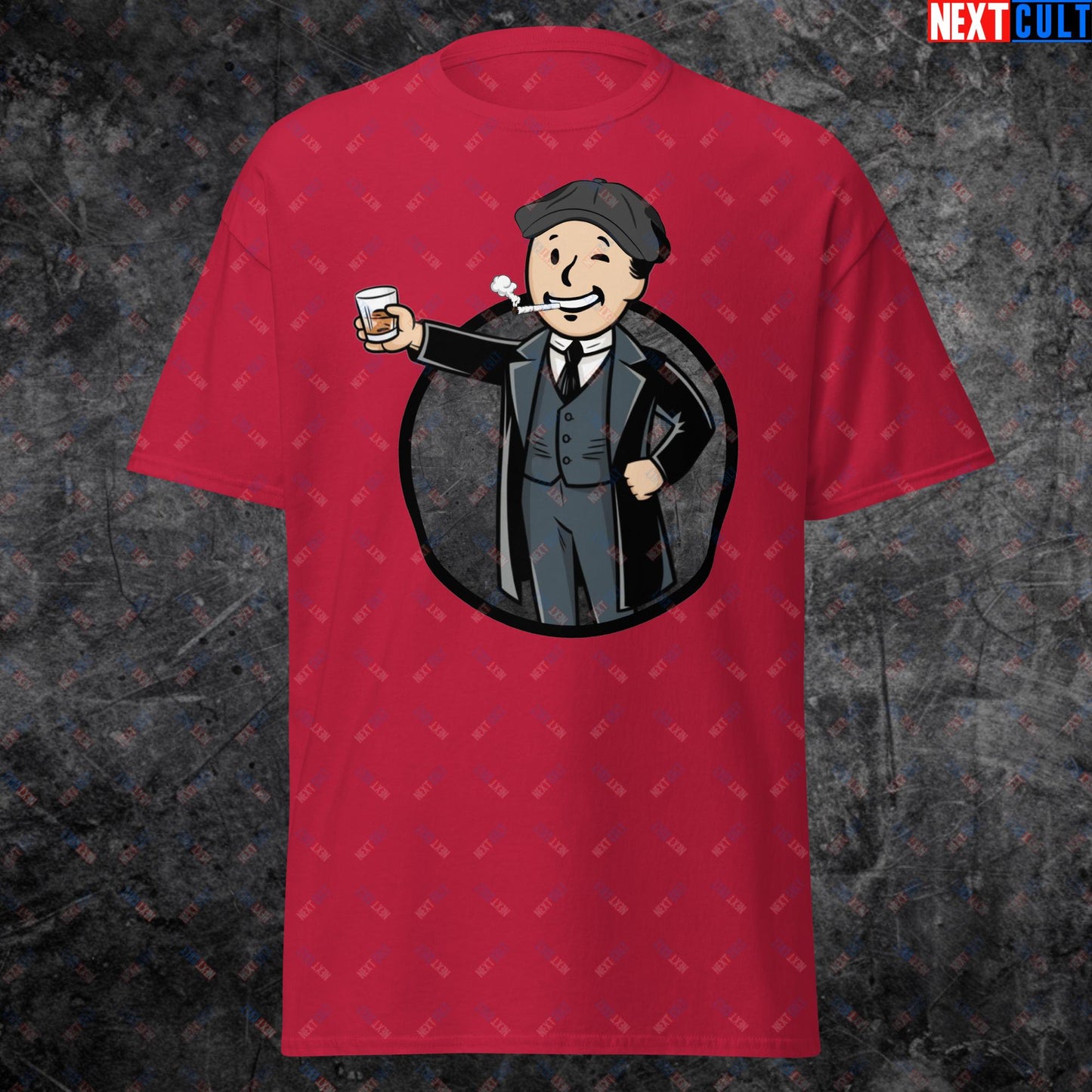 Tommy Boy Peaky Blinders Thomas Shelby Cillian Murphy Vault Boy Fallout Funny Meme Cartoon Mashup Unisex tee Cardinal T-shirts Cillian Murphy Fallout Peaky Blinders TV Shows Vault Boy Next Cult Brand