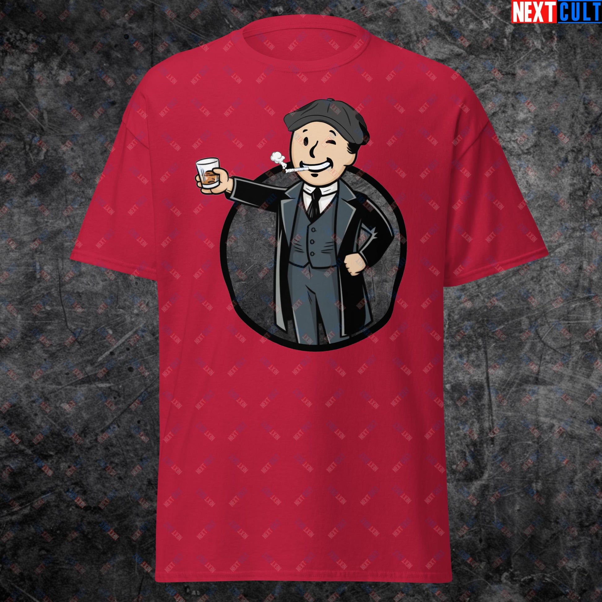 Tommy Boy Peaky Blinders Thomas Shelby Cillian Murphy Vault Boy Fallout Funny Meme Cartoon Mashup Unisex tee Cardinal T-shirts Cillian Murphy Fallout Peaky Blinders TV Shows Vault Boy Next Cult Brand