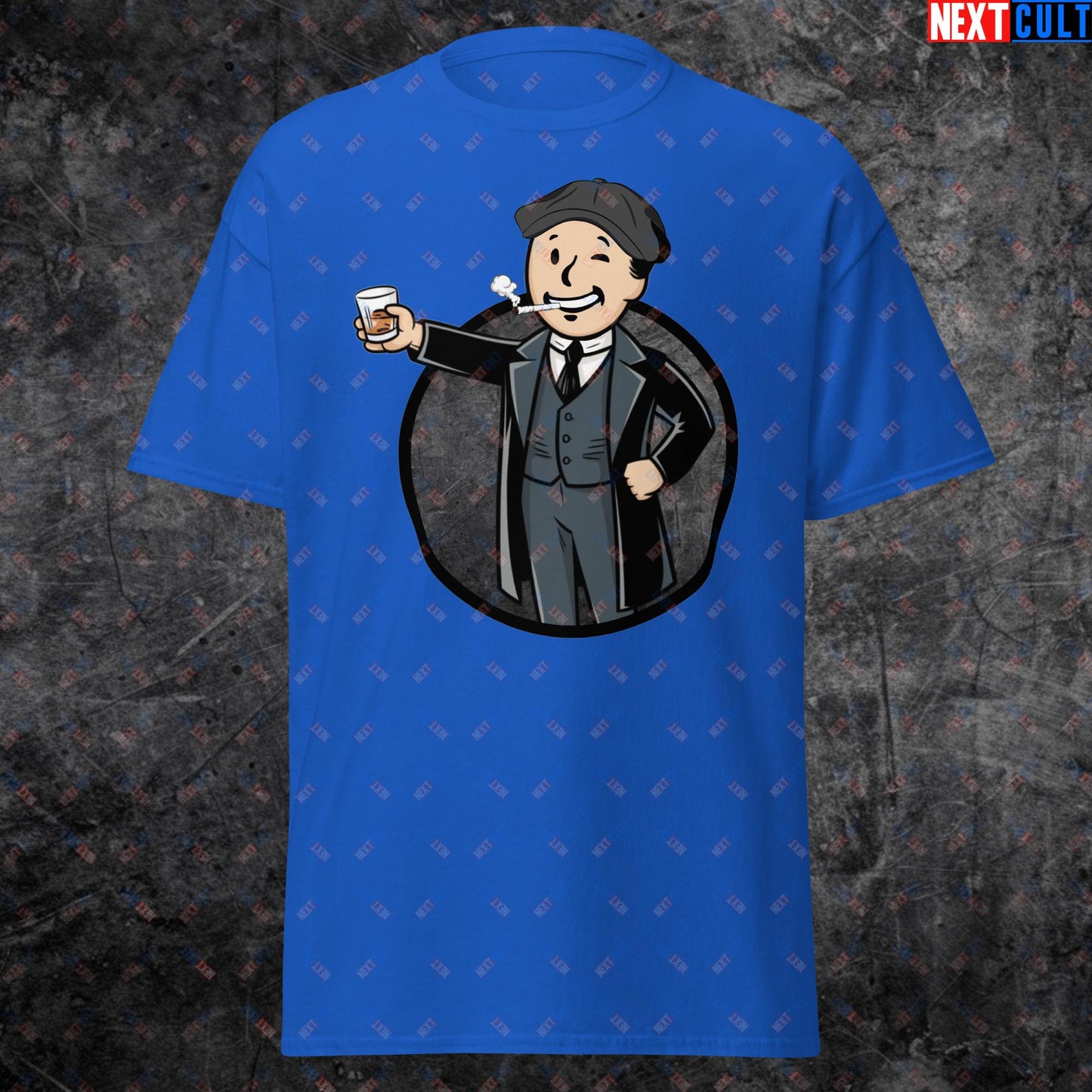 Tommy Boy Peaky Blinders Thomas Shelby Cillian Murphy Vault Boy Fallout Funny Meme Cartoon Mashup Unisex tee Royal T-shirts Cillian Murphy Fallout Peaky Blinders TV Shows Vault Boy Next Cult Brand