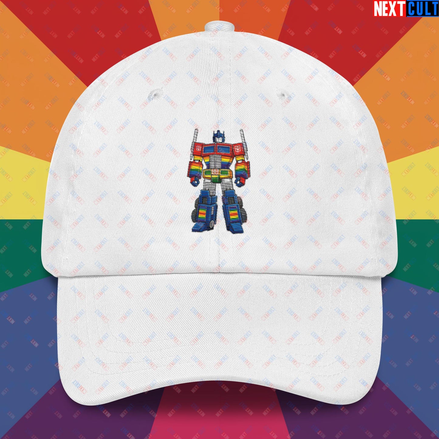 Transformer Transgender Pride Funny LGBTQ+ Dad hat White Hats LGBTQ+ Movies Transformers Next Cult Brand