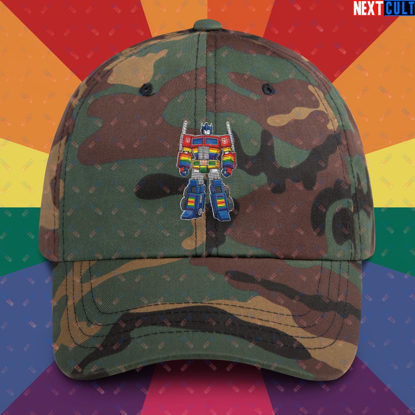 Transformer Transgender Pride Funny LGBTQ+ Dad hat Green Camo Hats LGBTQ+ Movies Transformers Next Cult Brand