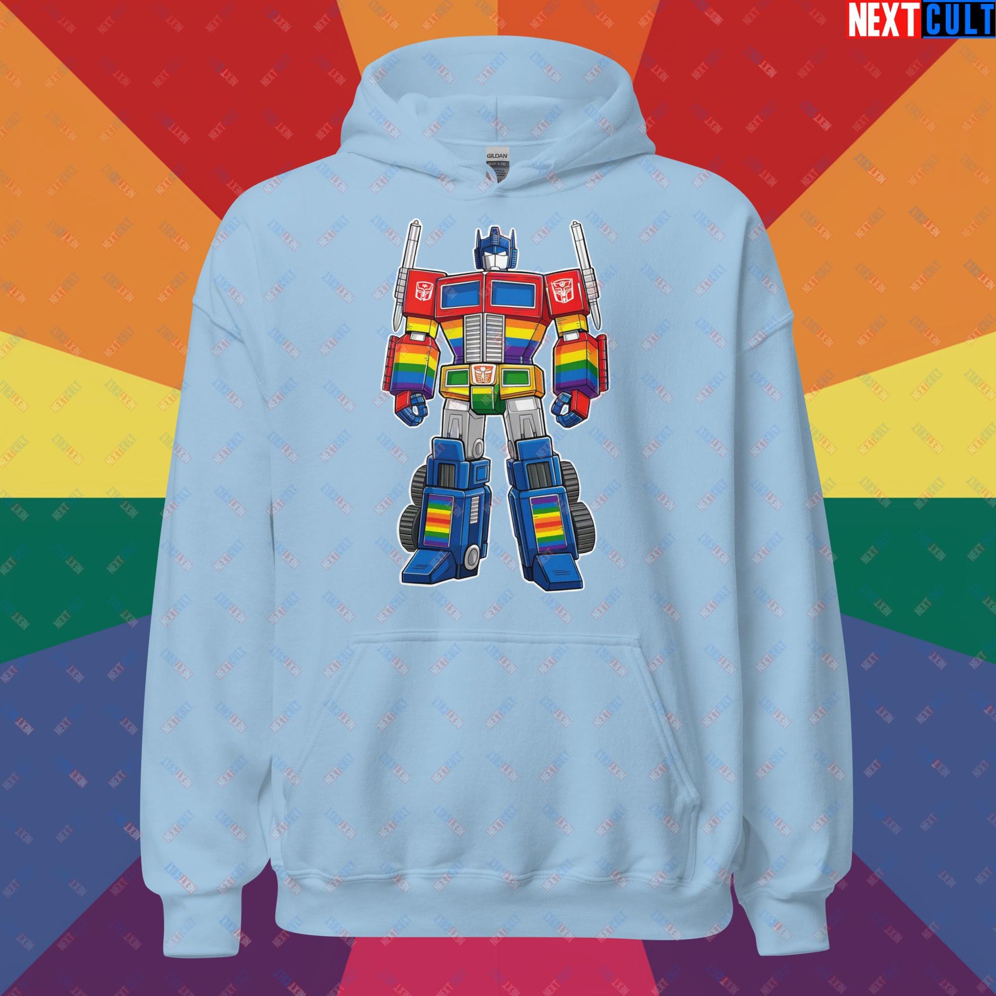 Transformer Transgender Pride Funny LGBTQ+ Unisex Hoodie Light Blue Hoodies LGBTQ+ Movies Transformers Next Cult Brand