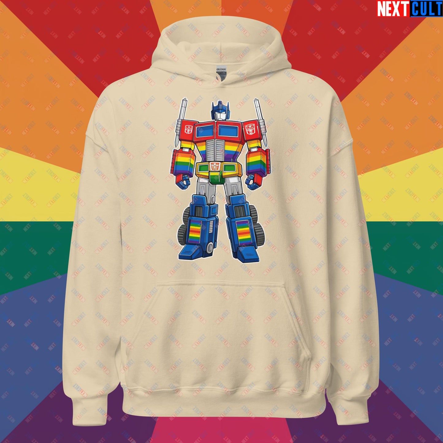 Transformer Transgender Pride Funny LGBTQ+ Unisex Hoodie Sand Hoodies LGBTQ+ Movies Transformers Next Cult Brand