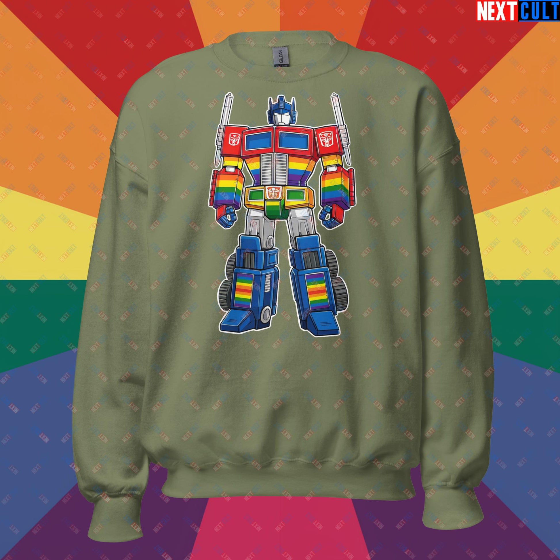 Transformer Transgender Pride Funny LGBTQ+ Unisex Sweatshirt Military Green Sweatshirts LGBTQ+ Movies Transformers Next Cult Brand