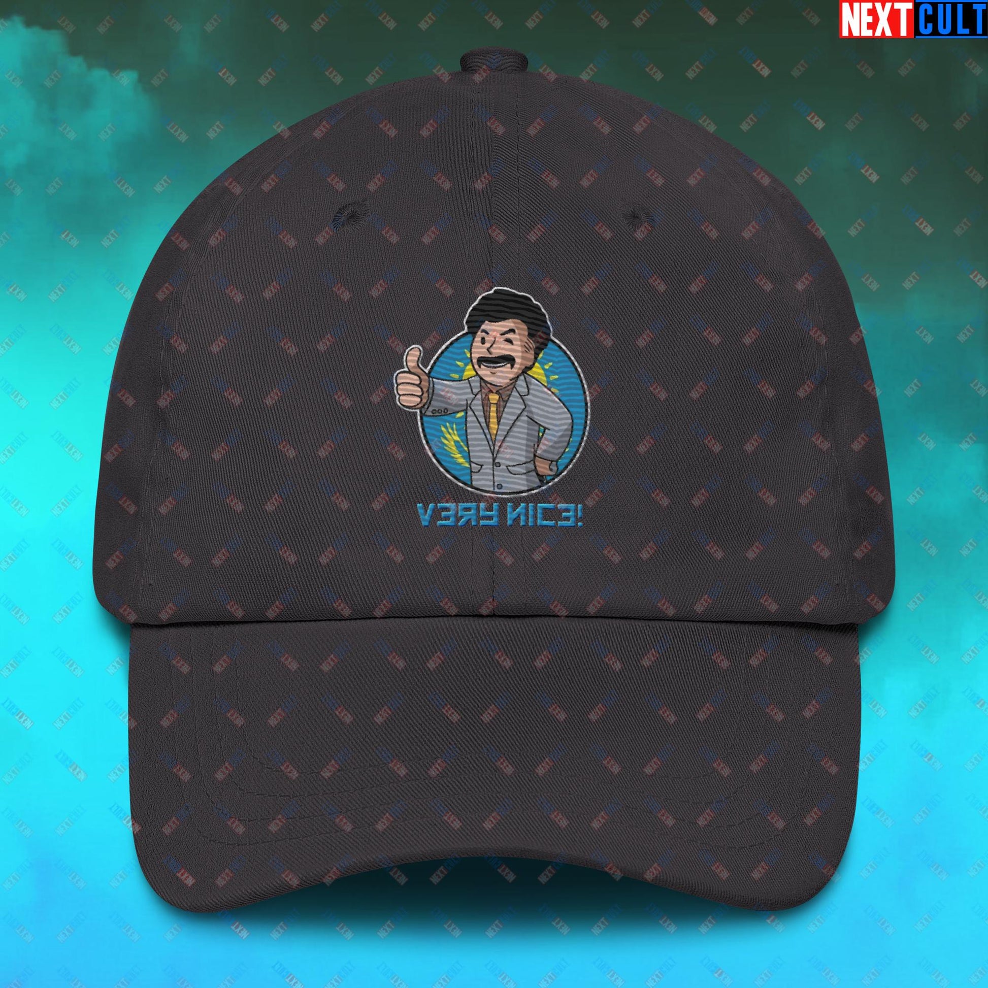 Very Nice Boy Borat Vault Boy Fallout Funny Cartoon Mashup Dad hat Dark Grey Hats Borat Fallout Movies Vault Boy Next Cult Brand