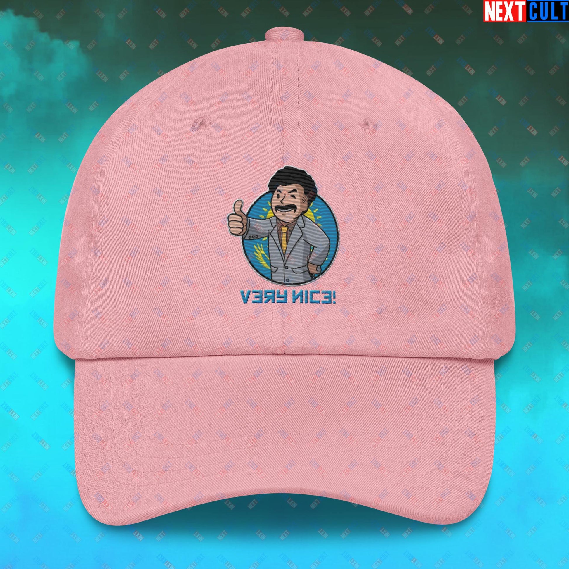 Very Nice Boy Borat Vault Boy Fallout Funny Cartoon Mashup Dad hat Pink Hats Borat Fallout Movies Vault Boy Next Cult Brand