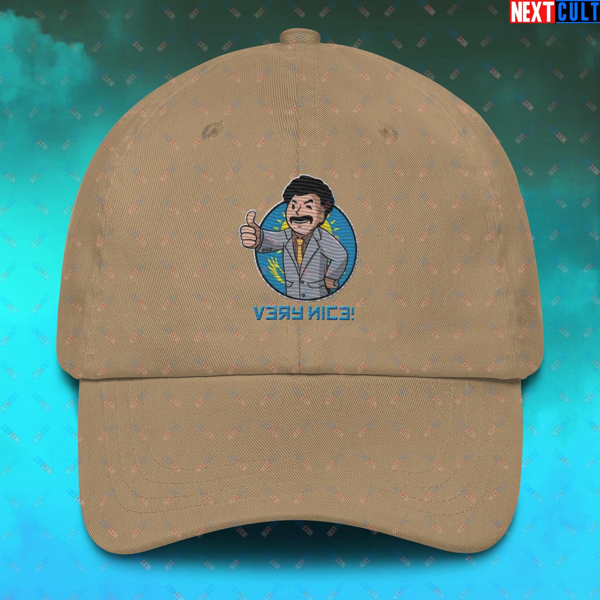 Very Nice Boy Borat Vault Boy Fallout Funny Cartoon Mashup Dad hat Khaki Hats Borat Fallout Movies Vault Boy Next Cult Brand