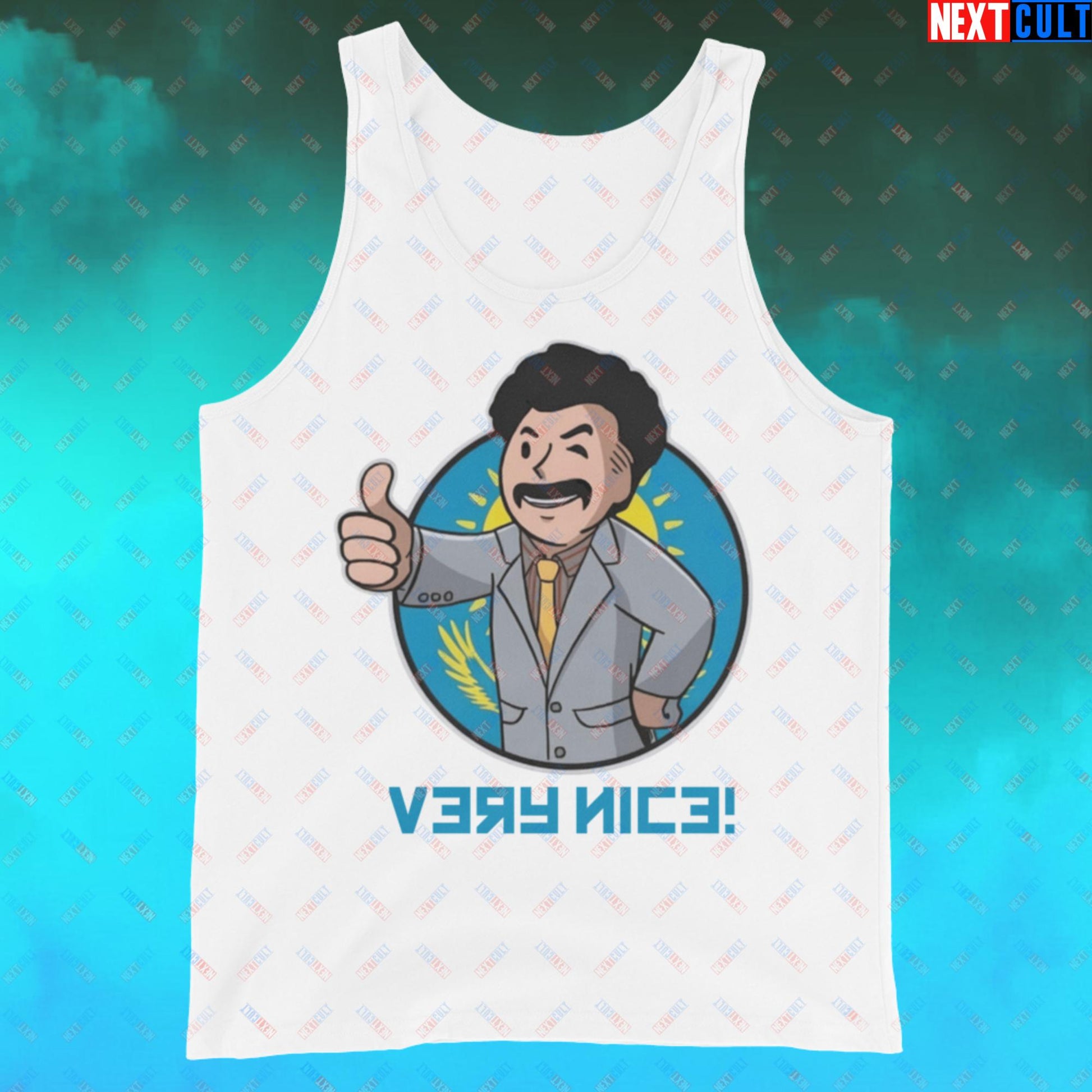 Very Nice Boy Borat Vault Boy Fallout Funny Cartoon Mashup Tank Top Next Cult Brand