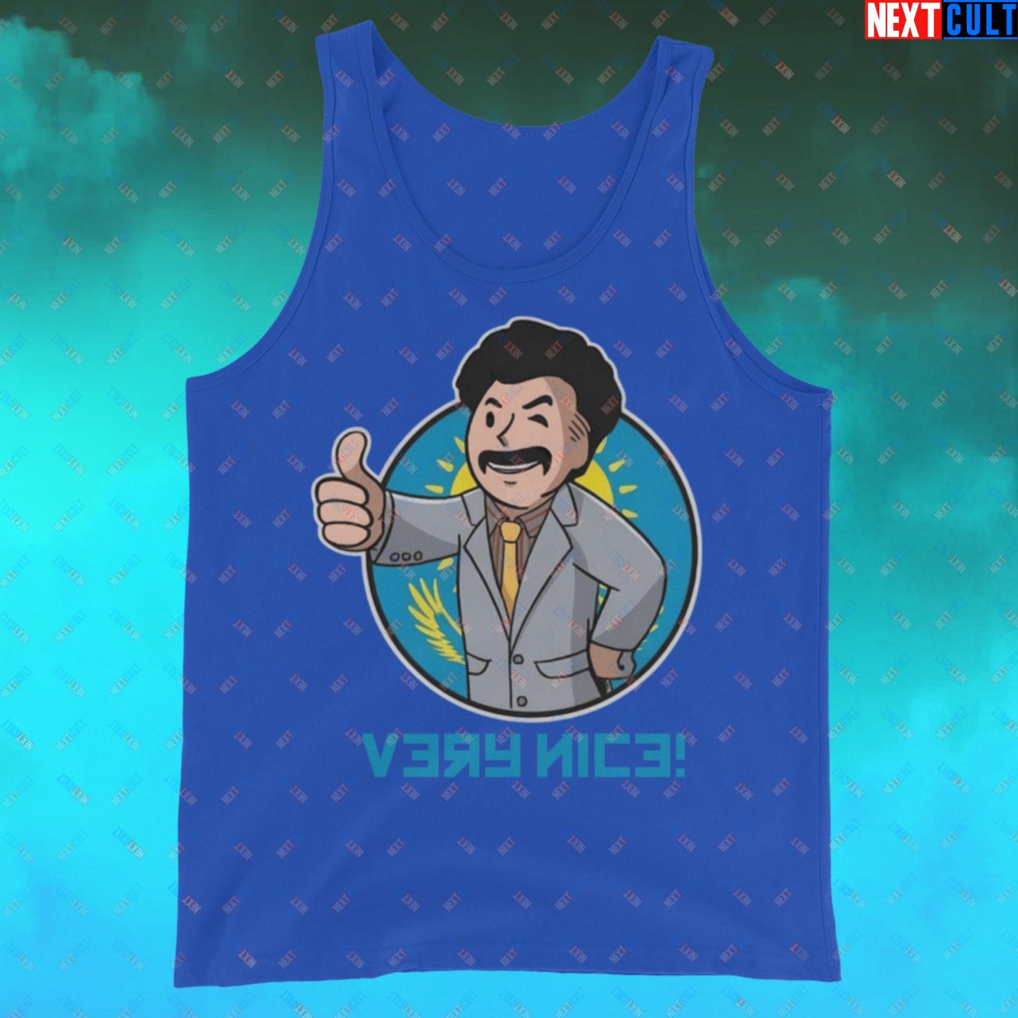 Very Nice Boy Borat Vault Boy Fallout Funny Cartoon Mashup Tank Top True Royal Tank Tops Borat Fallout Movies Vault Boy Next Cult Brand