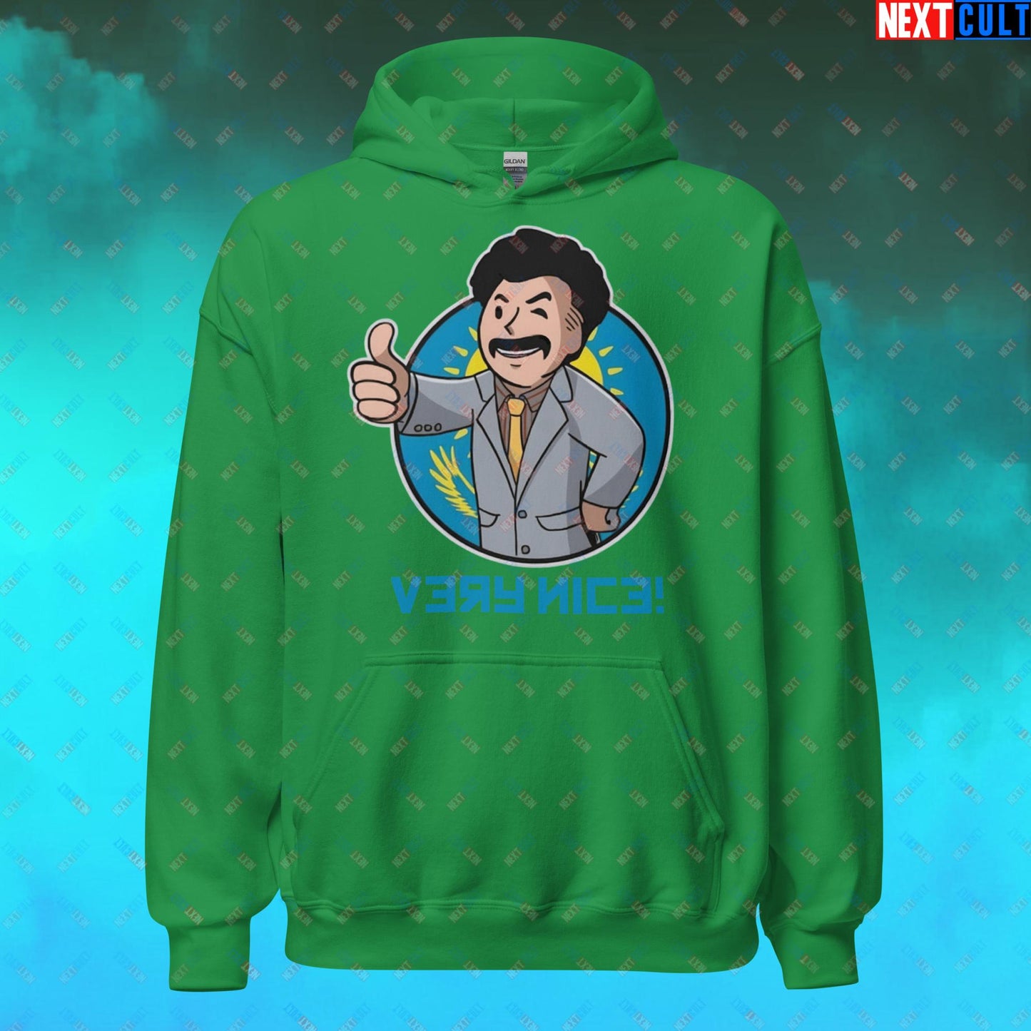 Very Nice Boy Borat Vault Boy Fallout Funny Cartoon Mashup Unisex Hoodie Irish Green Hoodies Borat Fallout Movies Vault Boy Next Cult Brand