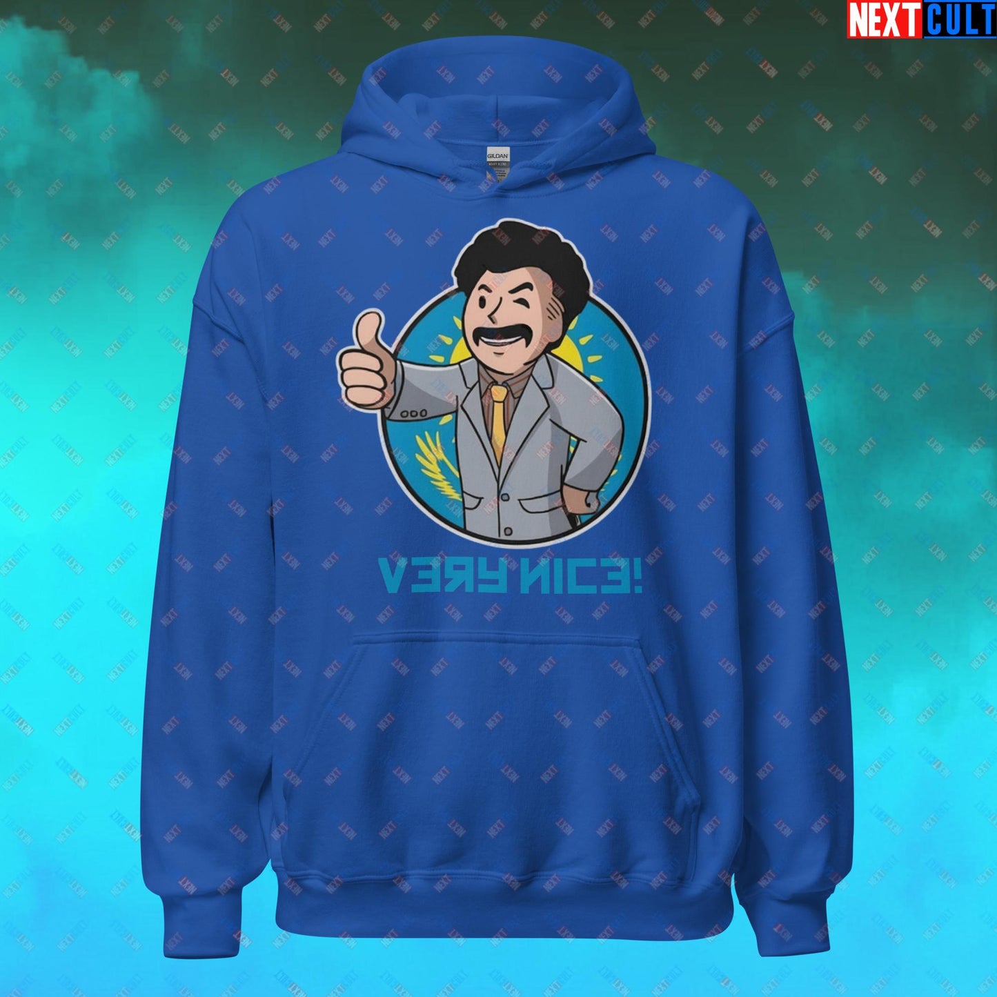 Very Nice Boy Borat Vault Boy Fallout Funny Cartoon Mashup Unisex Hoodie Royal Hoodies Borat Fallout Movies Vault Boy Next Cult Brand