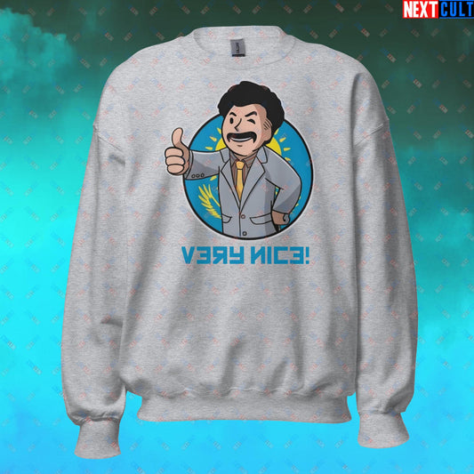 Very Nice Boy Borat Vault Boy Fallout Funny Cartoon Mashup Unisex Sweatshirt Sport Grey Sweatshirts Borat Fallout Movies Vault Boy Next Cult Brand