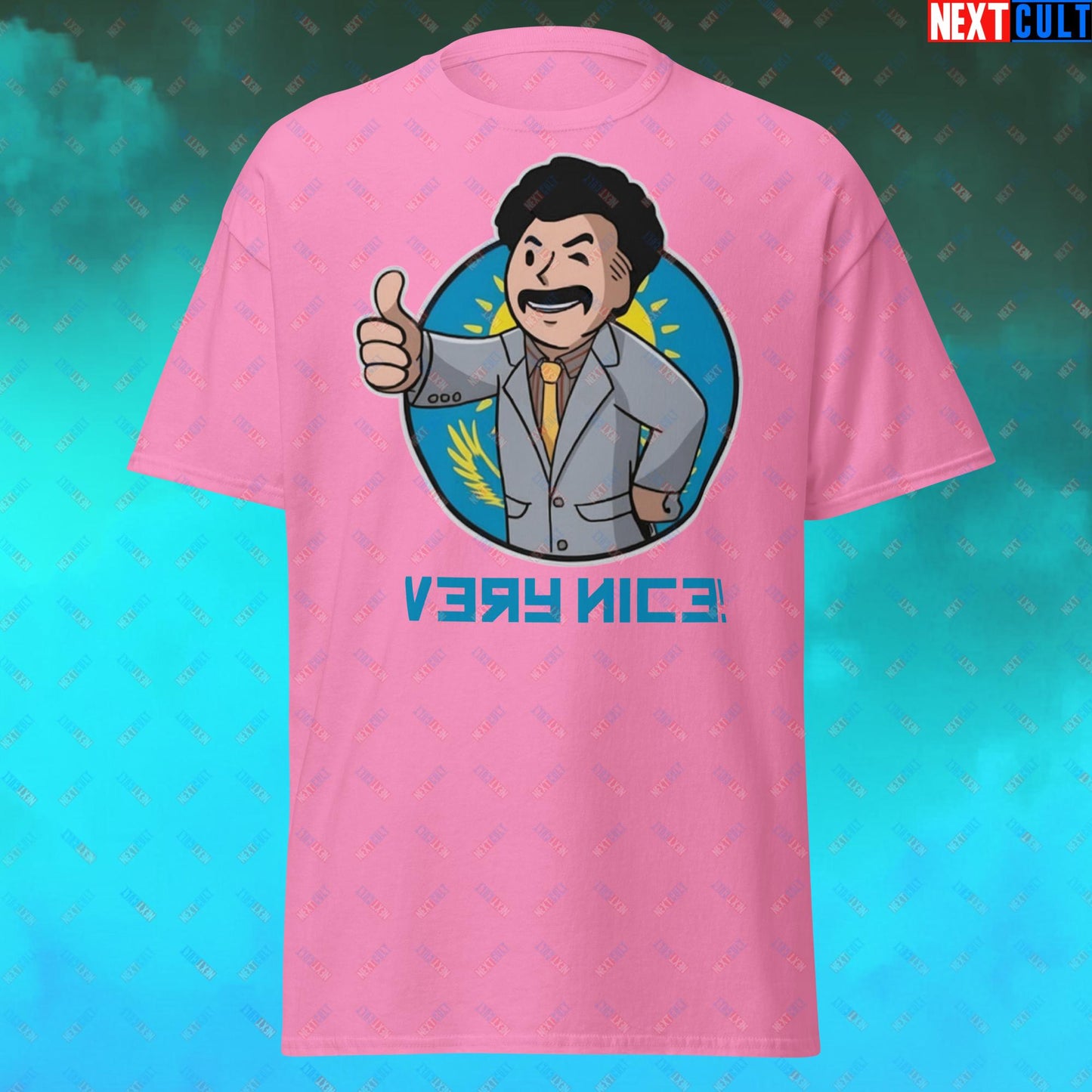 Very Nice Boy Borat Vault Boy Fallout Funny Cartoon Mashup Unisex tee Azalea T-shirts Borat Fallout Movies Vault Boy Next Cult Brand