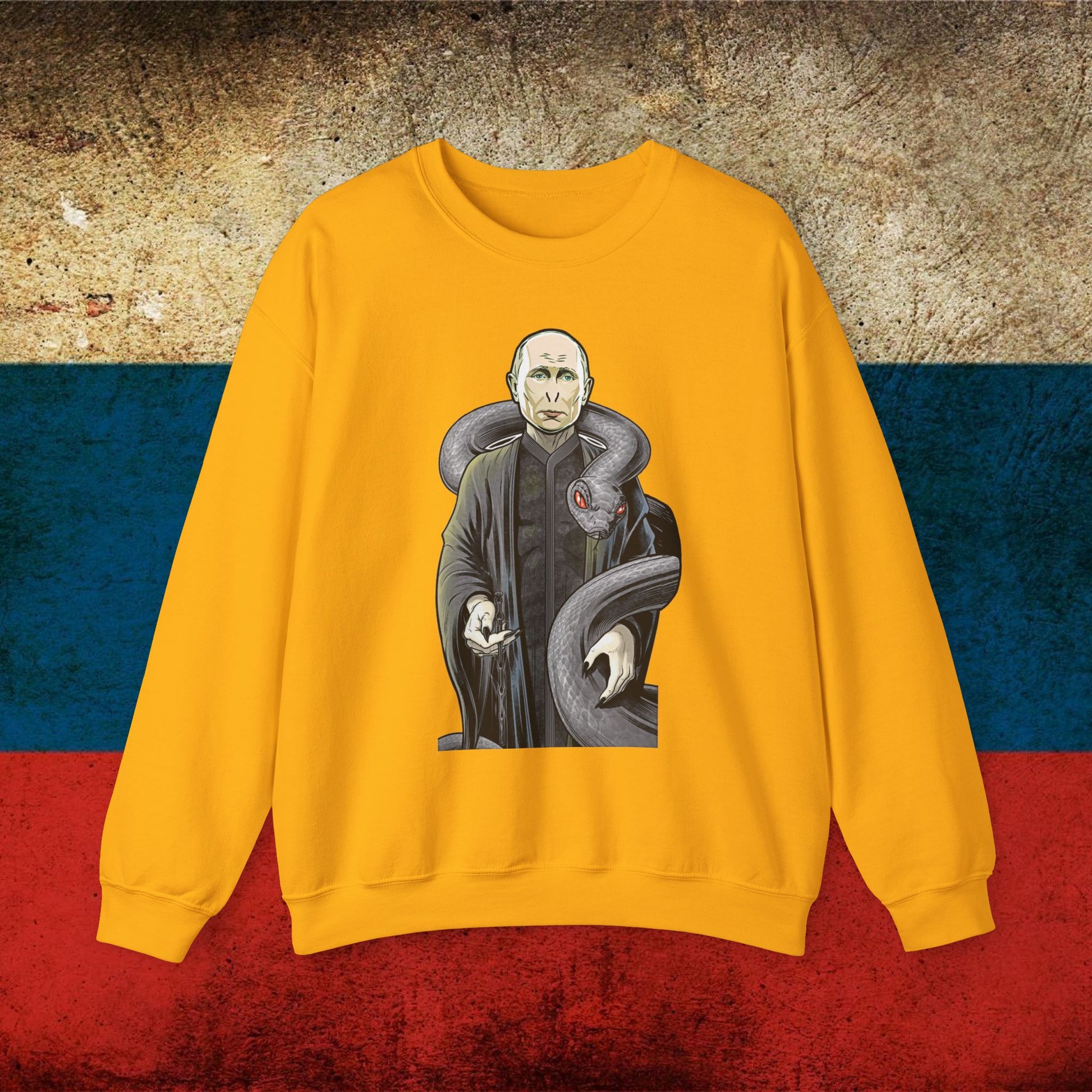 Vlademort Putin Funny Anti Vladimir Putin Voldemort Unisex Heavy Blend Crewneck Sweatshirt Gold Sweatshirts Politics Vladimir Putin Printify