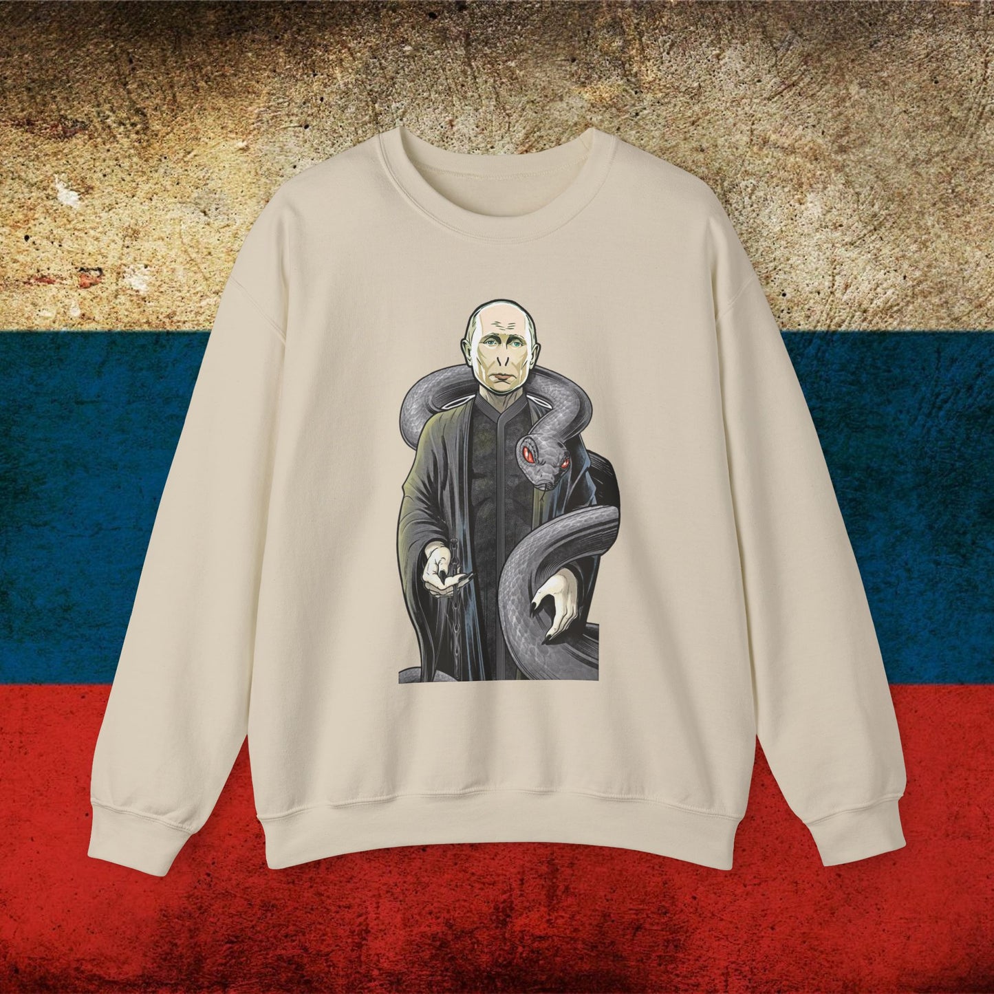 Vlademort Putin Funny Anti Vladimir Putin Voldemort Unisex Heavy Blend Crewneck Sweatshirt Sand Sweatshirts Politics Vladimir Putin Printify