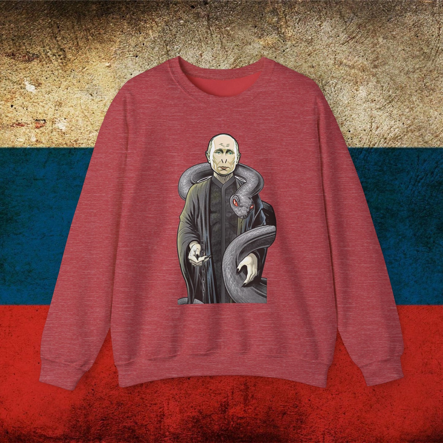 Vlademort Putin Funny Anti Vladimir Putin Voldemort Unisex Heavy Blend Crewneck Sweatshirt Heather Sport Scarlet Red Sweatshirts Politics Vladimir Putin Printify