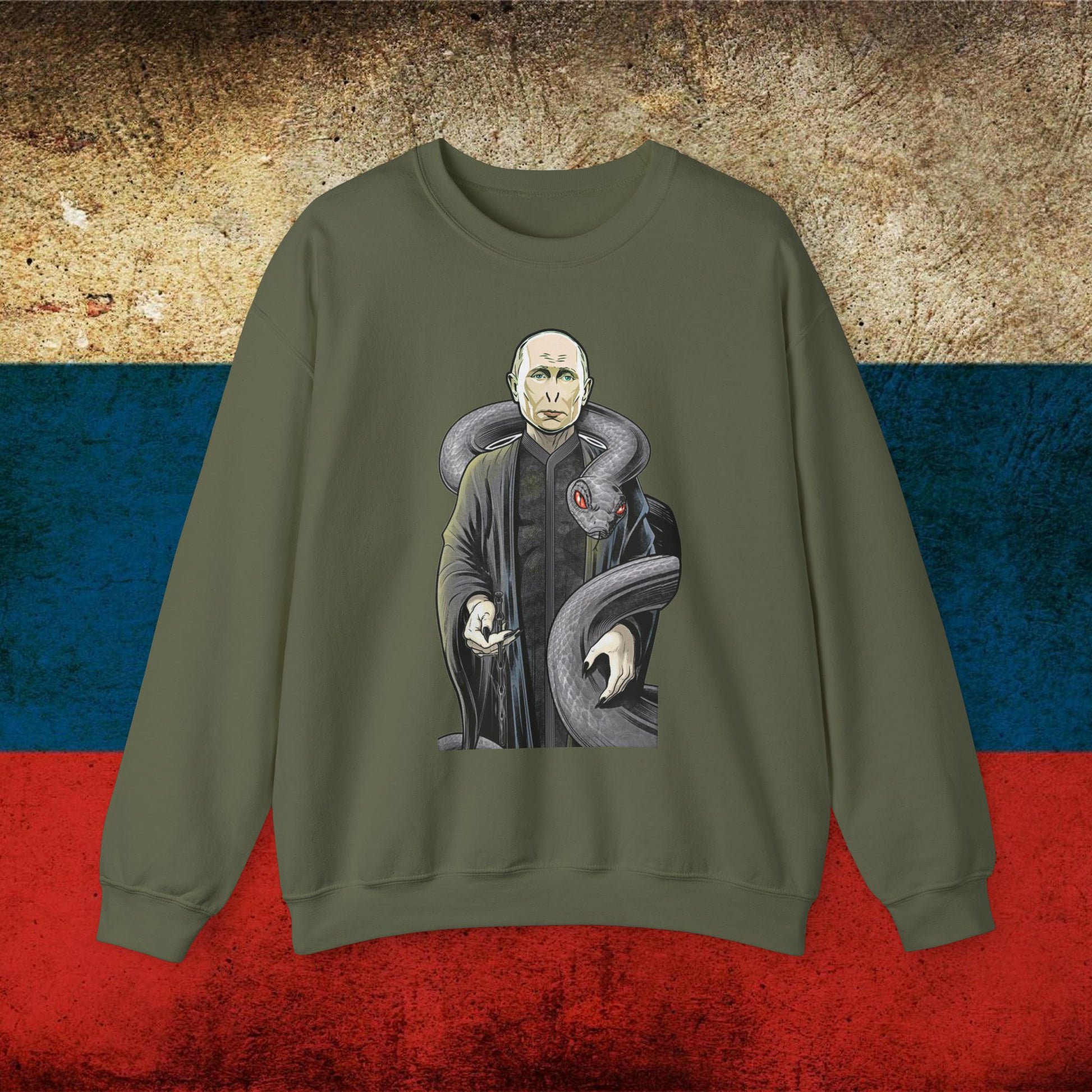 Vlademort Putin Funny Anti Vladimir Putin Voldemort Unisex Heavy Blend Crewneck Sweatshirt Military Green Sweatshirts Politics Vladimir Putin Printify