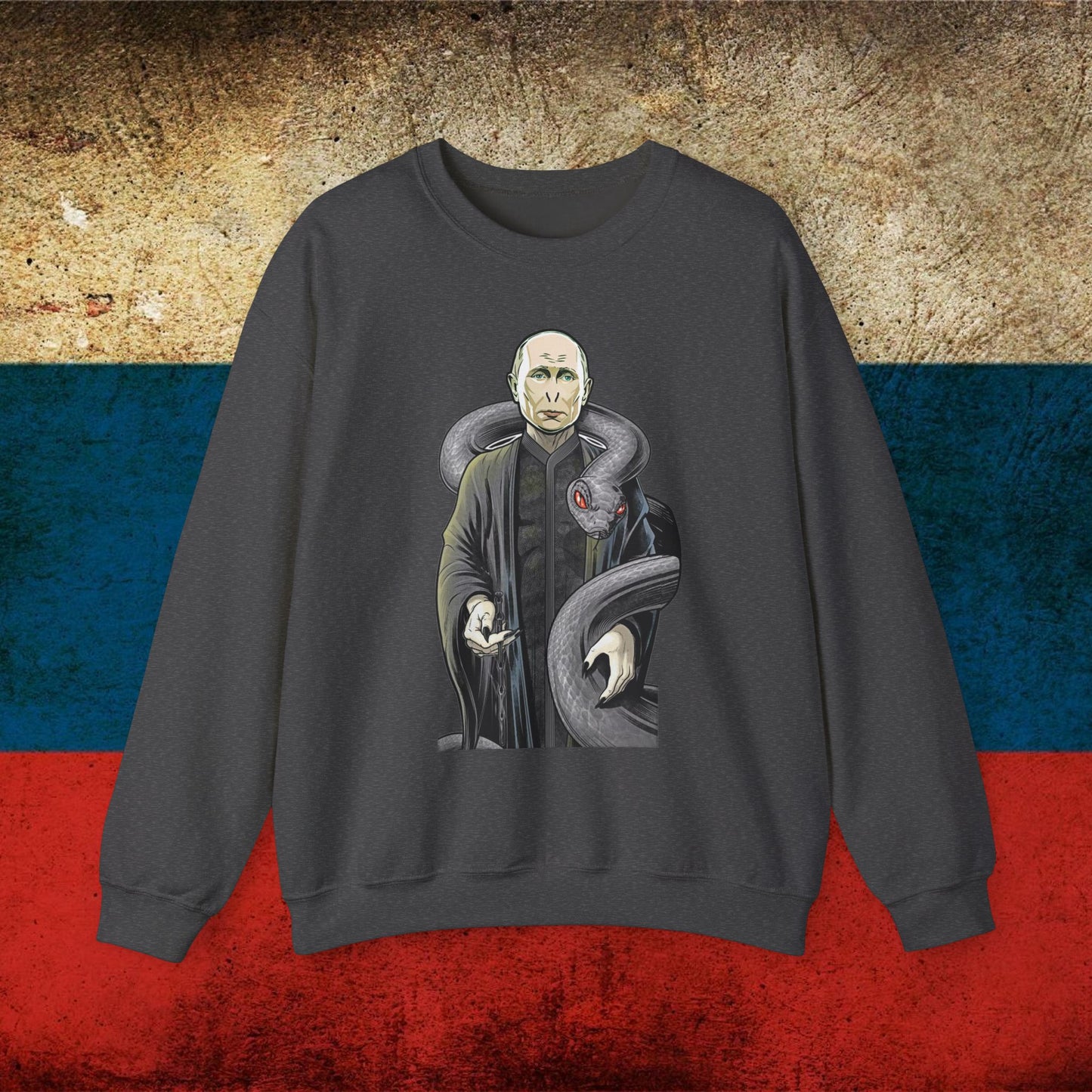 Vlademort Putin Funny Anti Vladimir Putin Voldemort Unisex Heavy Blend Crewneck Sweatshirt Dark Heather Sweatshirts Politics Vladimir Putin Printify