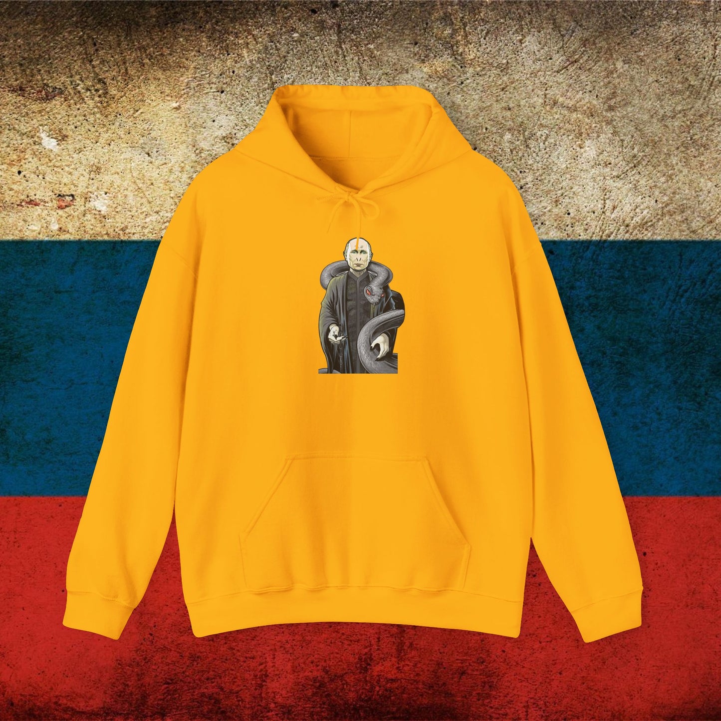 Vlademort Putin Funny Anti Vladimir Putin Voldemort Unisex Heavy Blend Hooded Sweatshirt Gold Hoodies Politics Vladimir Putin Printify