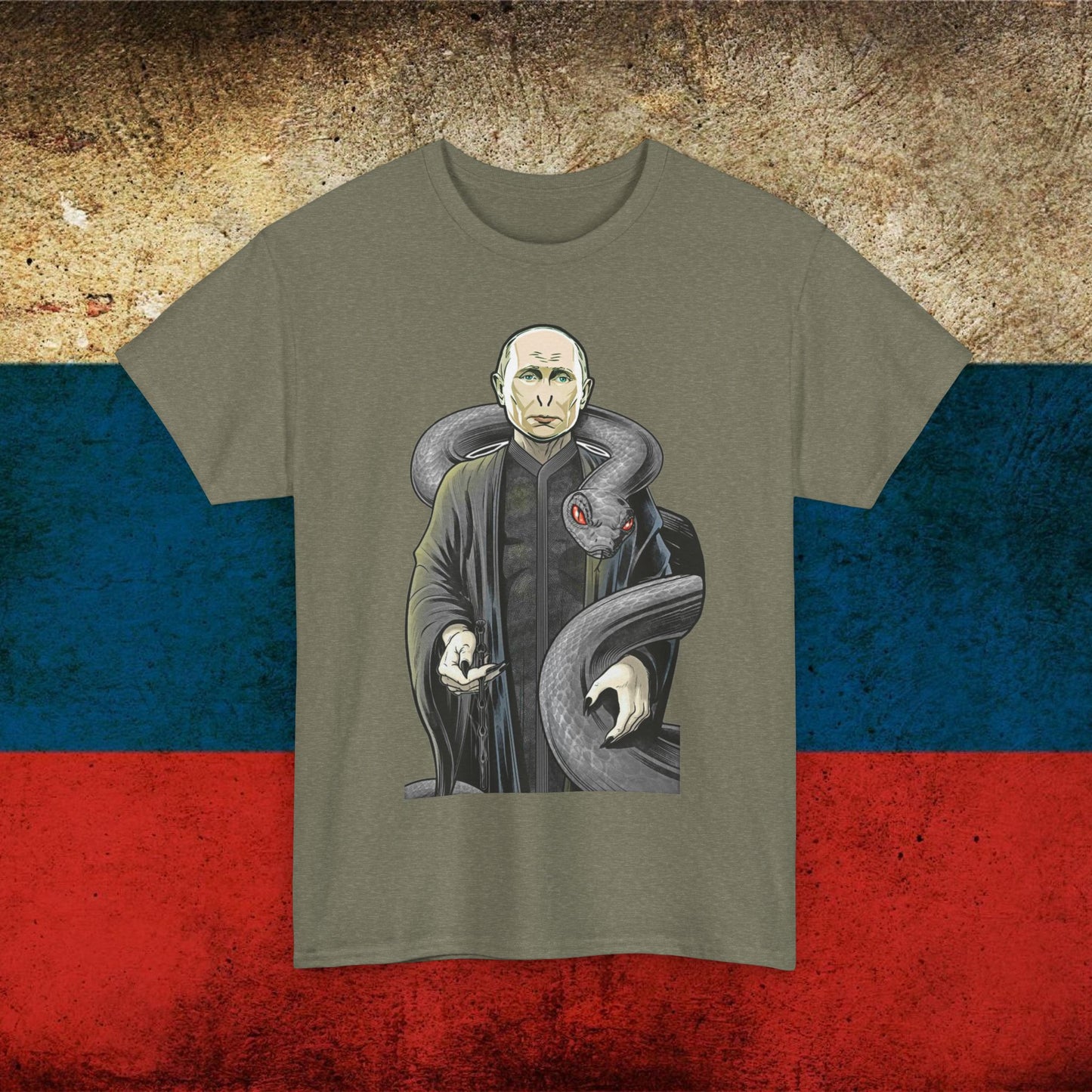 Vlademort Putin Funny Anti Vladimir Putin Voldemort Unisex Heavy Cotton Tee Heather Military Green T-shirts Politics Vladimir Putin Printify