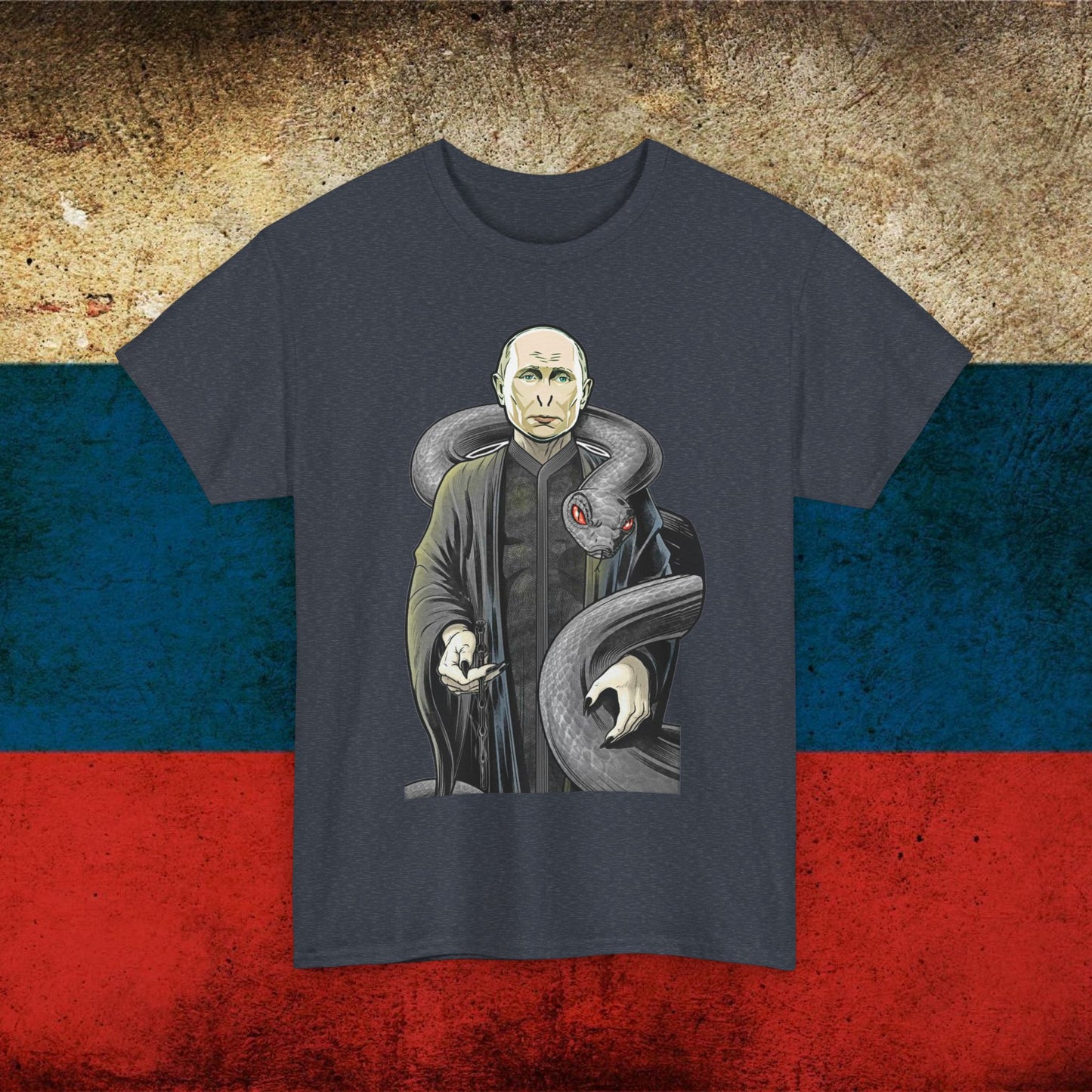 Vlademort Putin Funny Anti Vladimir Putin Voldemort Unisex Heavy Cotton Tee Heather Navy T-shirts Politics Vladimir Putin Printify