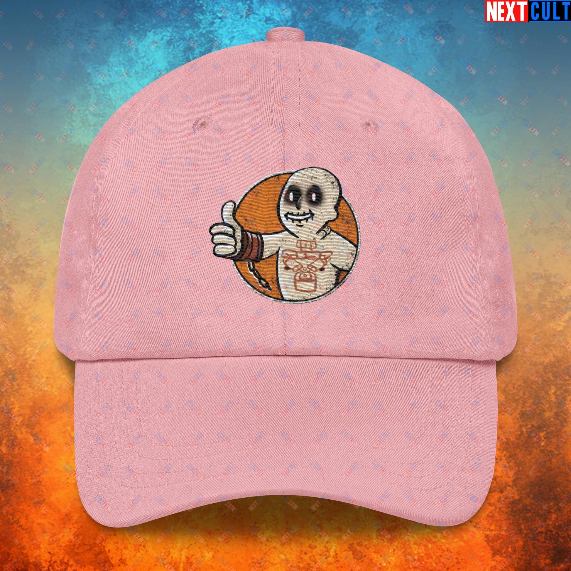 War Boy Mad Max Vault Boy Fallout Funny Meme Cartoon Mashup Dad hat Pink Hats Fallout Mad Max Movies Vault Boy Next Cult Brand