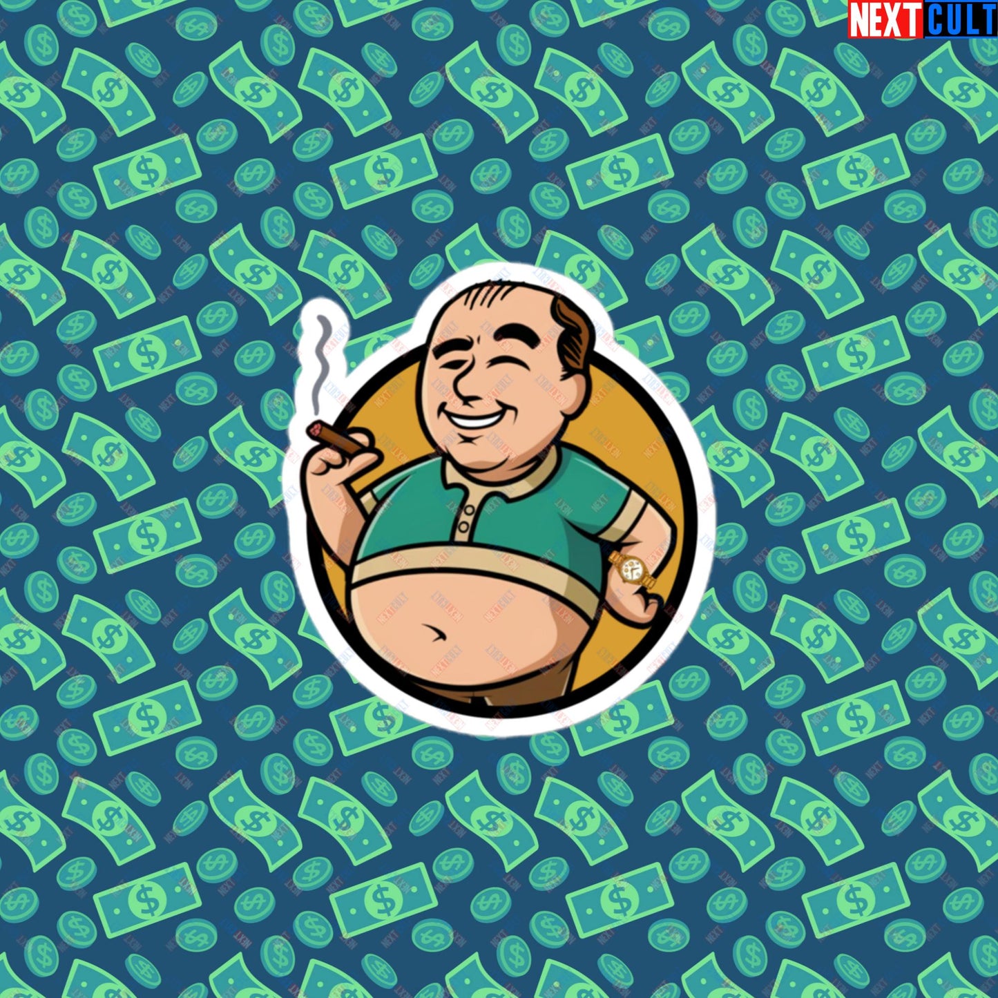 Waste Management Boy Tony Soprano Vault Boy Fallout Funny Meme Cartoon Mashup Bubble-free stickers 3″×3″ Stickers Fallout The Sopranos TV Shows Vault Boy Next Cult Brand