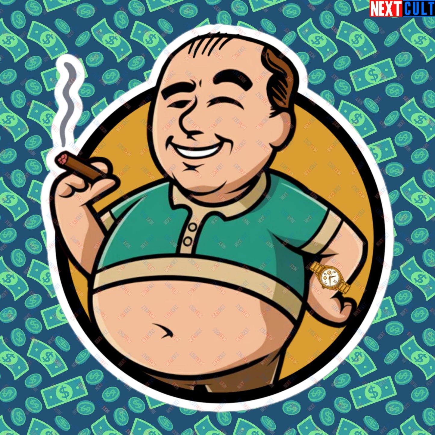 Waste Management Boy Tony Soprano Vault Boy Fallout Funny Meme Cartoon Mashup Bubble-free stickers 5.5″×5.5″ Stickers Fallout The Sopranos TV Shows Vault Boy Next Cult Brand