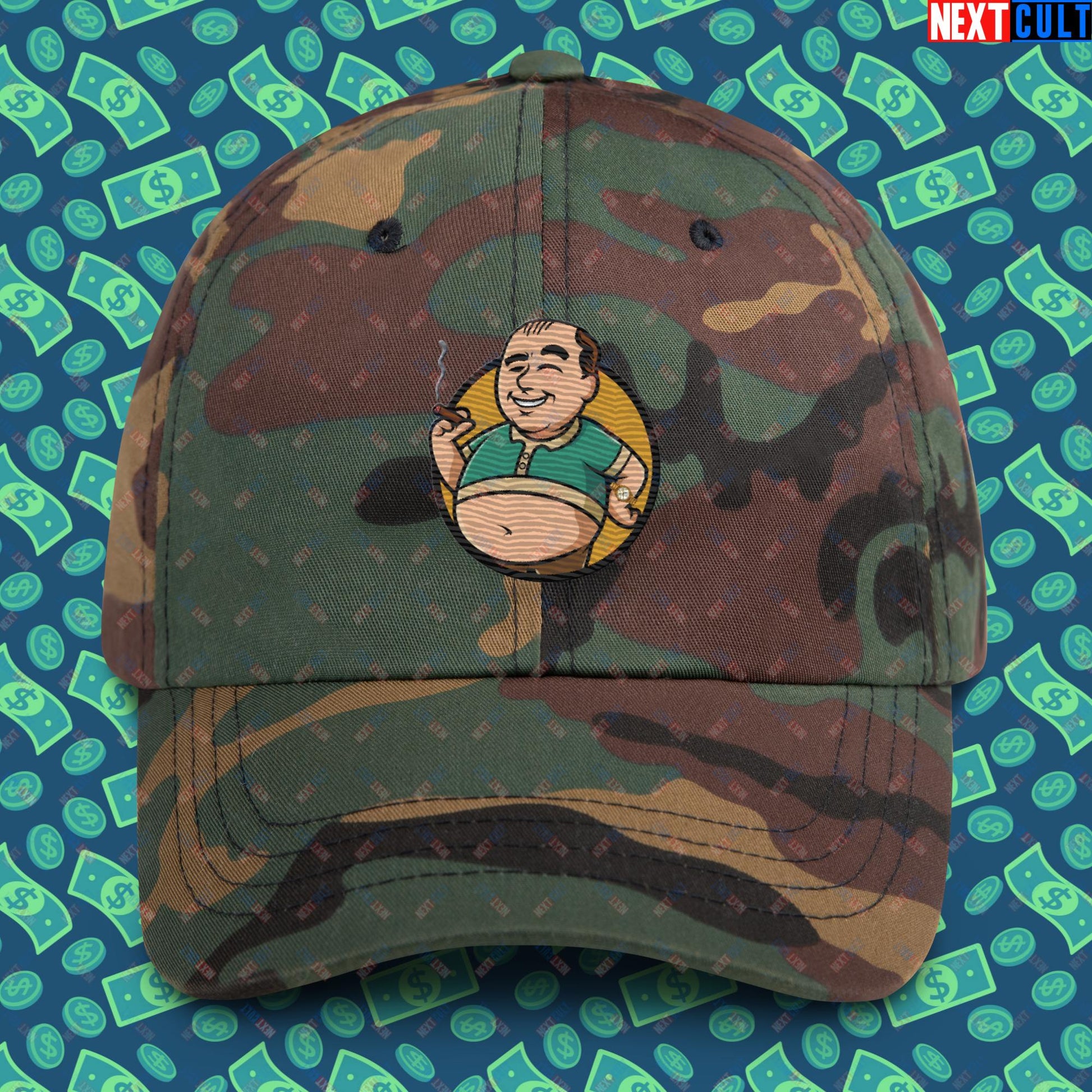 Waste Management Boy Tony Soprano Vault Boy Fallout Funny Meme Cartoon Mashup Dad hat Green Camo Hats Fallout The Sopranos TV Shows Vault Boy Next Cult Brand