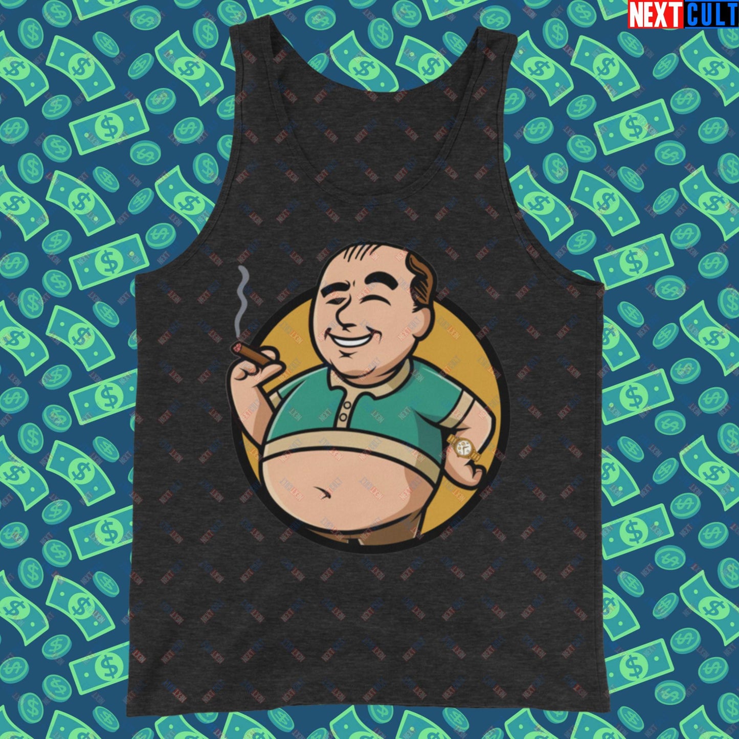 Waste Management Boy Tony Soprano Vault Boy Fallout Funny Meme Cartoon Mashup Tank Top Charcoal-Black Triblend Tank Tops Fallout The Sopranos TV Shows Vault Boy Next Cult Brand